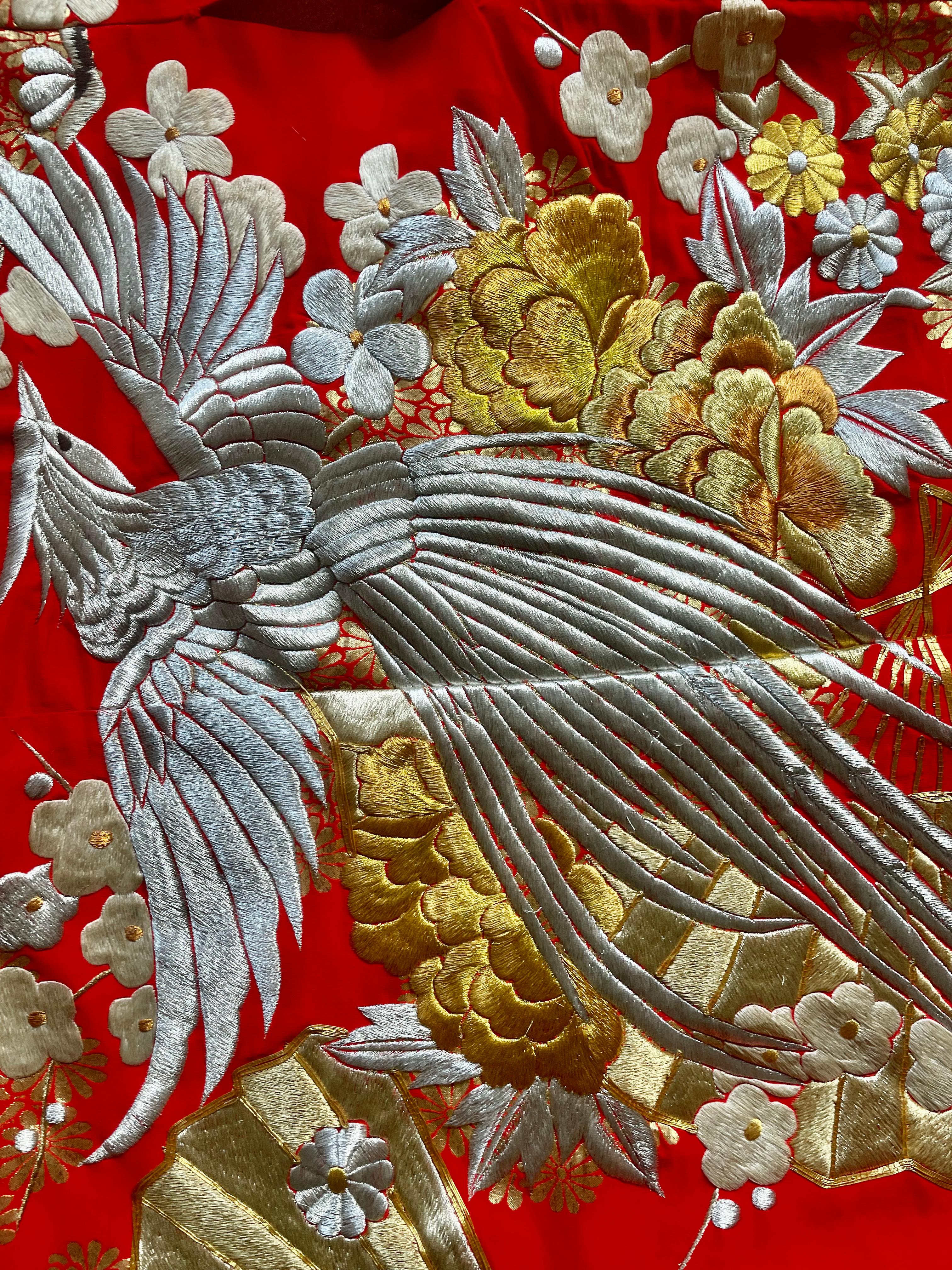 Japonisme Red Silk Brocade Wedding Ceremonial Kimono, Japan. For Sale
