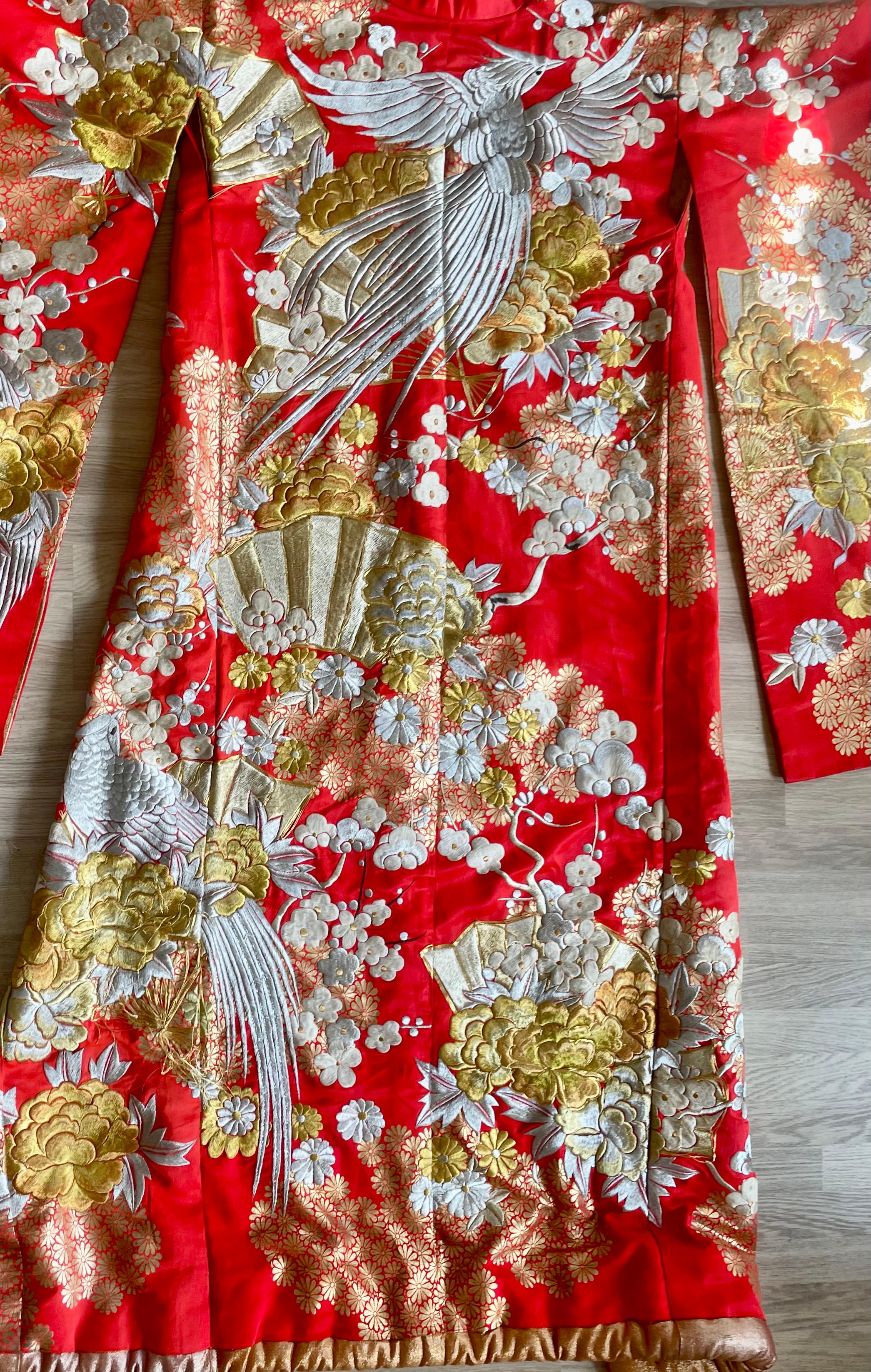 Mid-20th Century Red Silk Brocade Wedding Ceremonial Kimono, Japan. For Sale