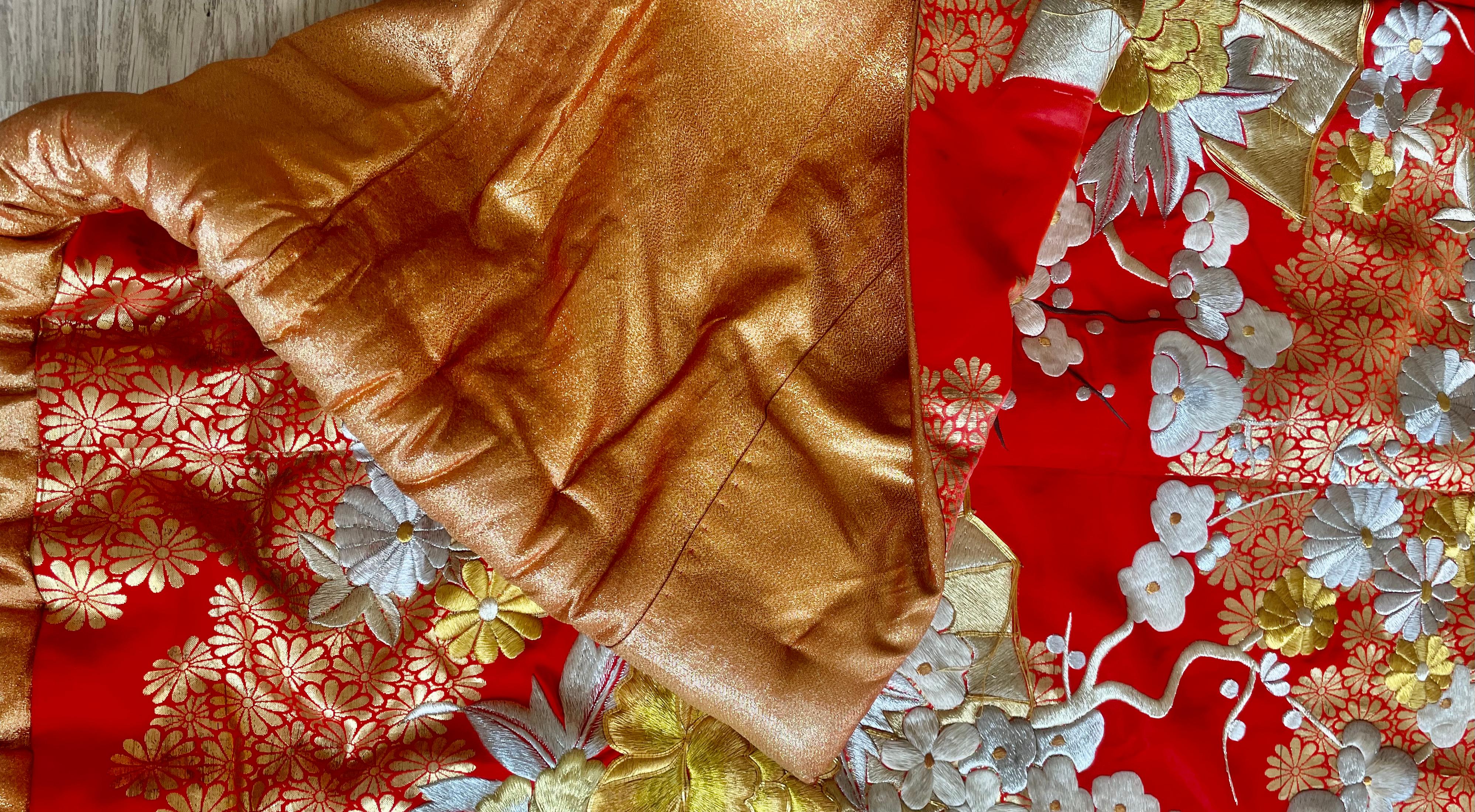 Red Silk Brocade Wedding Ceremonial Kimono, Japan. For Sale 2