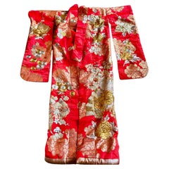 Red Silk Brocade Wedding Ceremonial Kimono, Japan.