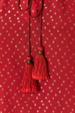 Red silk chiffon blouse with ruffles collar and tassel Saint Laurent Rive Gauche