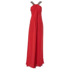 Rotes Abendkleid aus Seidenchiffon mit Schulterriemen und Strass  Roberto Cavalli