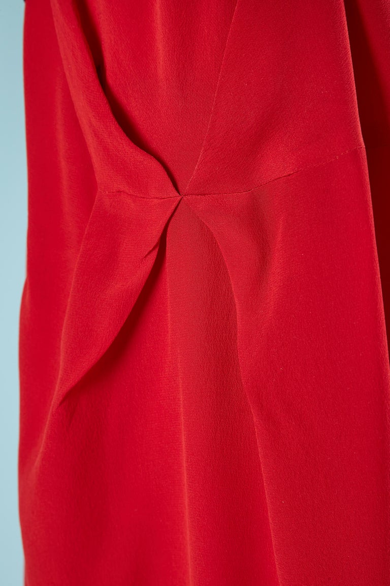 Red silk cocktail dress with metallic branded belt Versace For Sale at