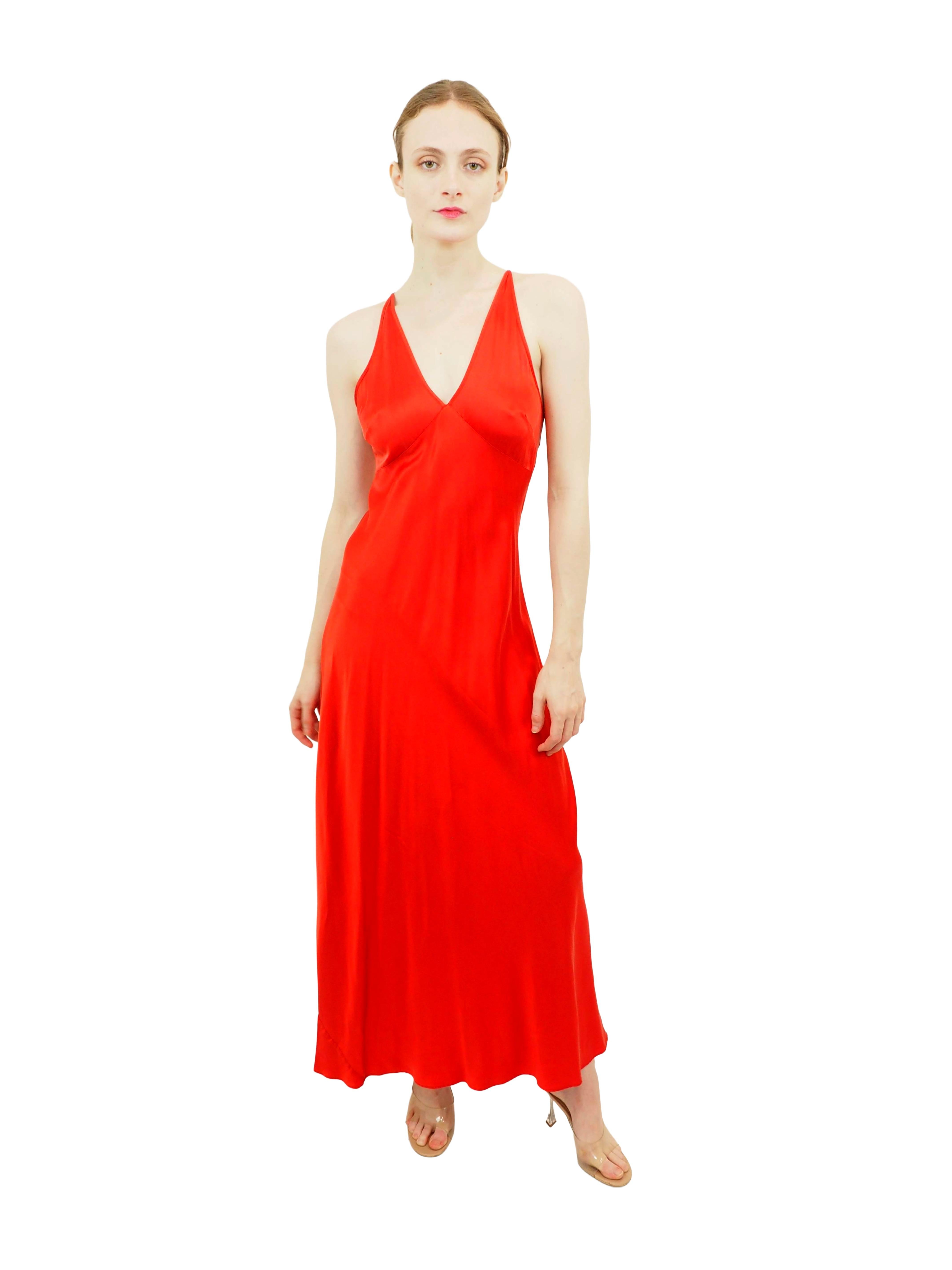 Red Silk Cross Back Slip Dress For Sale