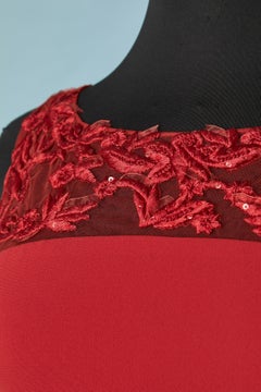 Red silk evening dress with embroideries on tulle on the top Lorena Sarbu