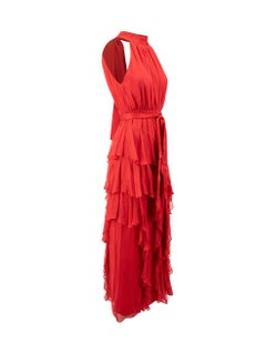 Red Silk Halterneck Maxi Dress Size XS