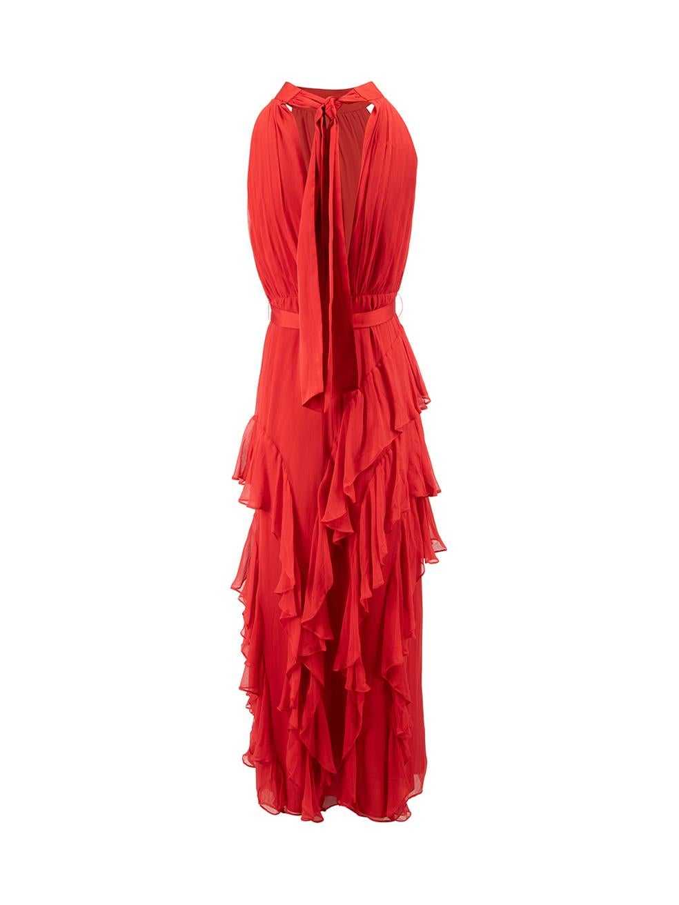 Red Silk Halterneck Maxi Dress Size XS In Good Condition In London, GB
