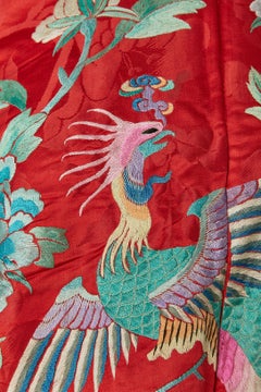 Red silk jacquard Chinese tunic with embroideries