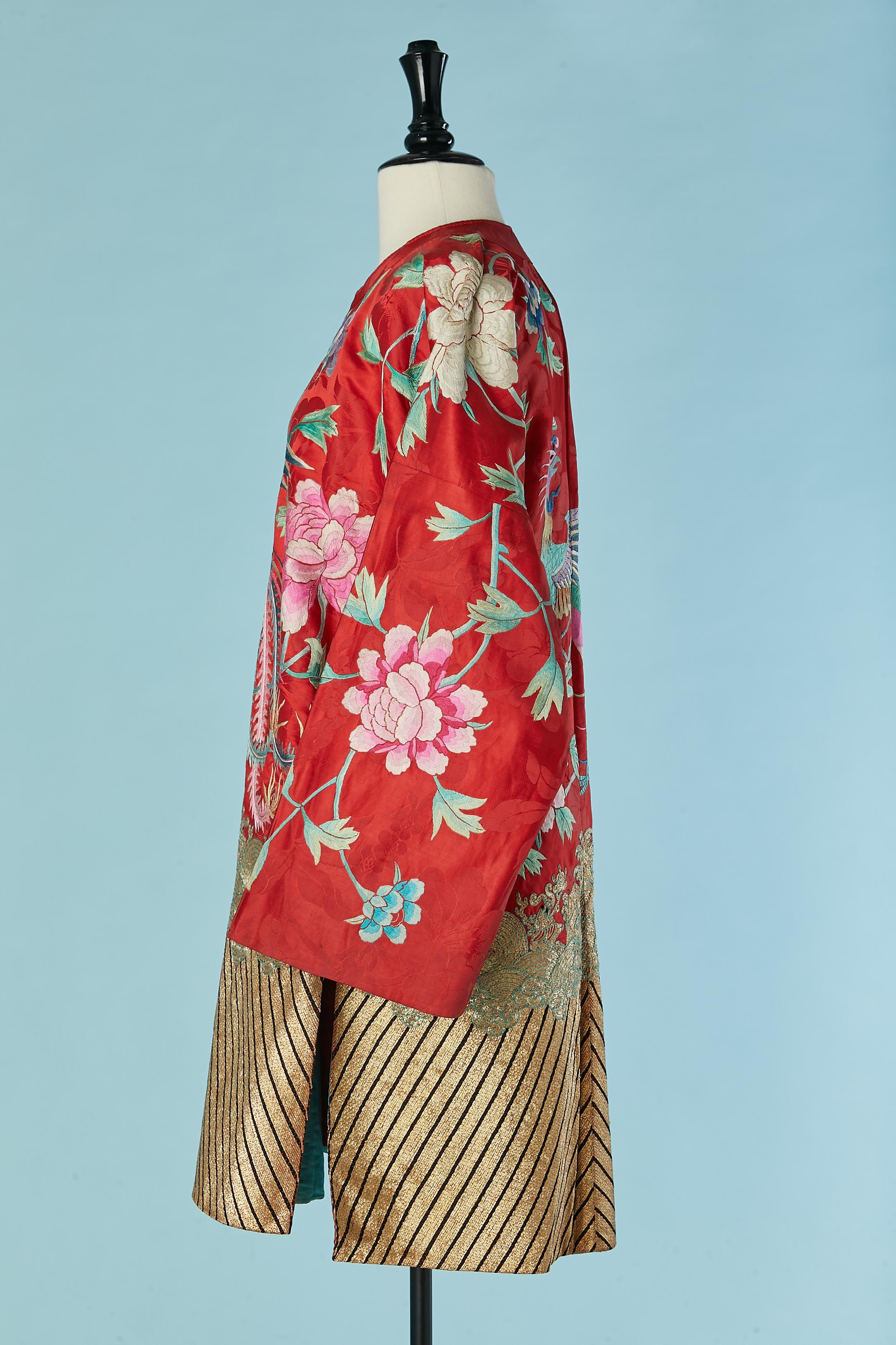 Tunica cinese in seta jacquard rossa con ricami in vendita 1