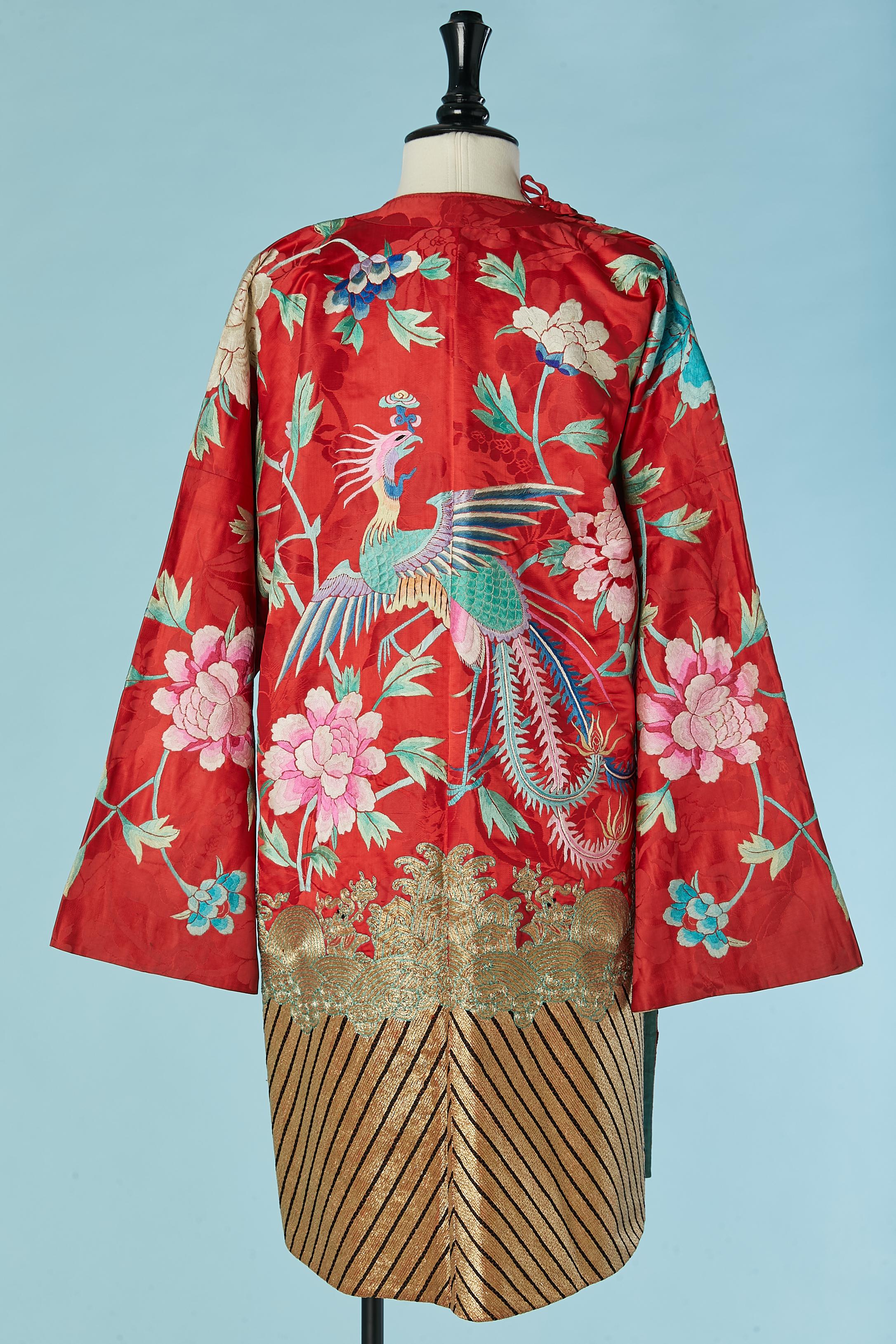 Tunica cinese in seta jacquard rossa con ricami in vendita 2