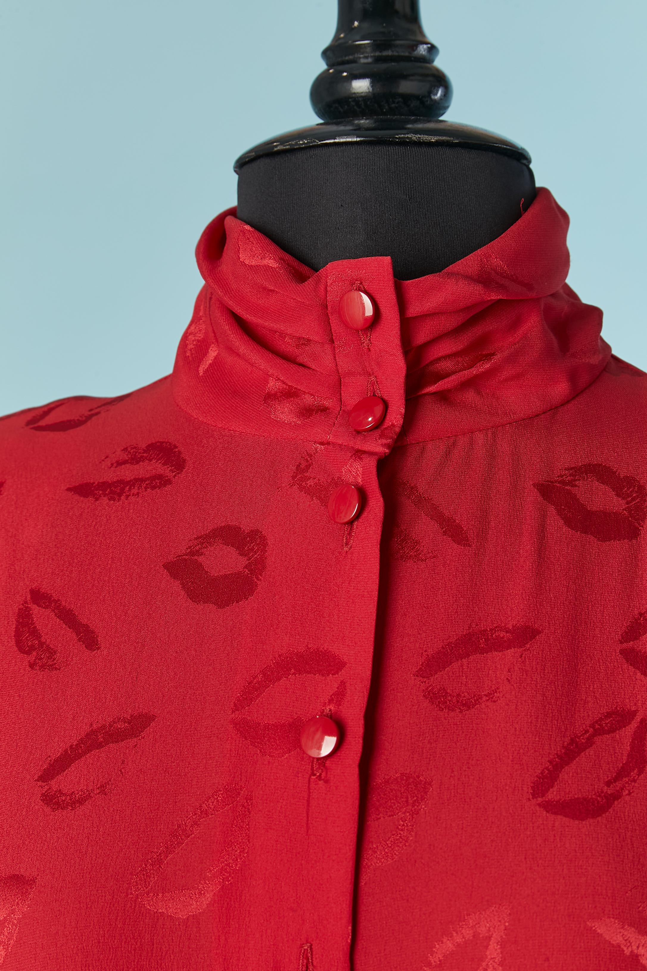 Red silk jacquard dress with 