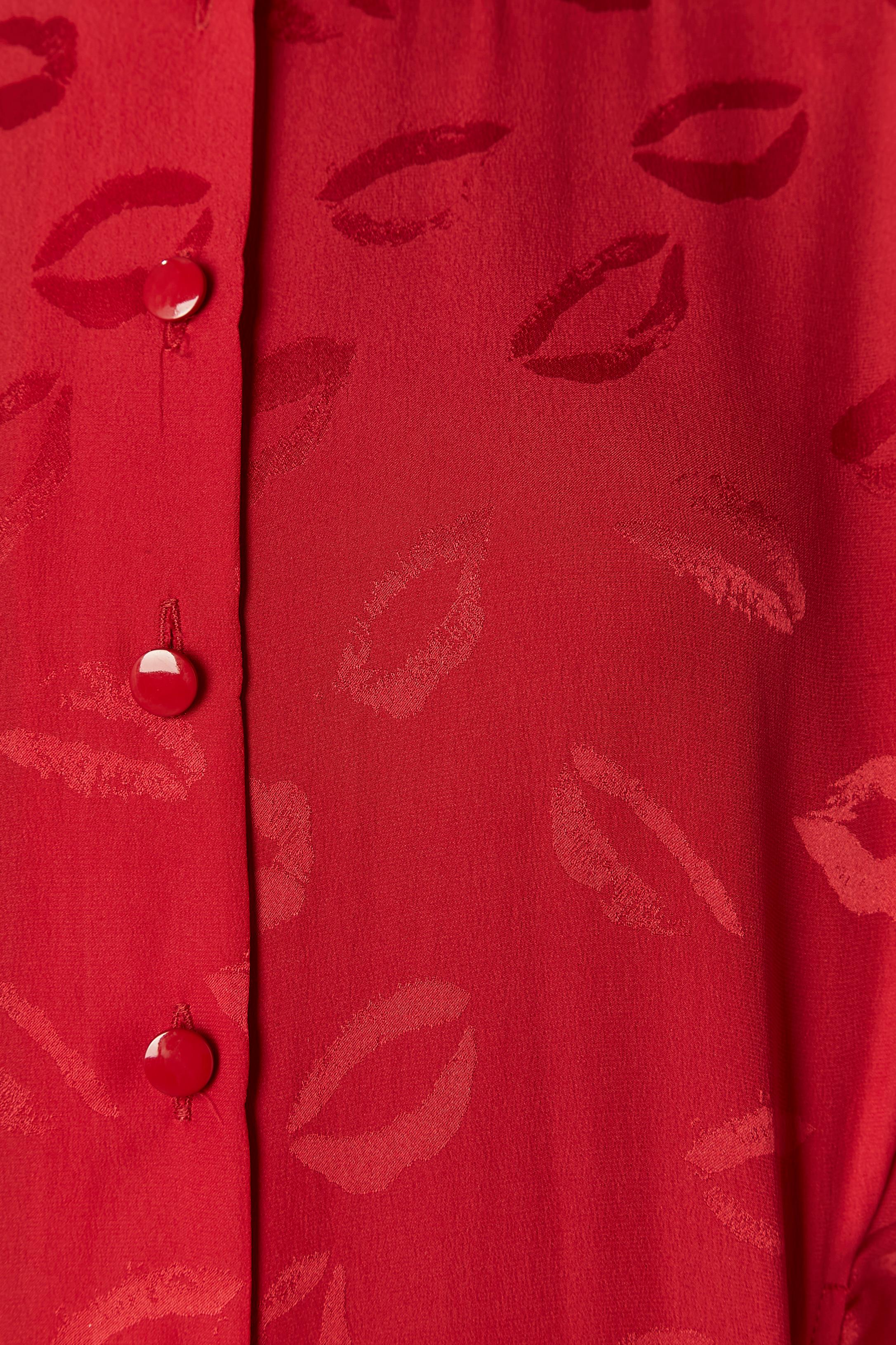 Red silk jacquard dress with 