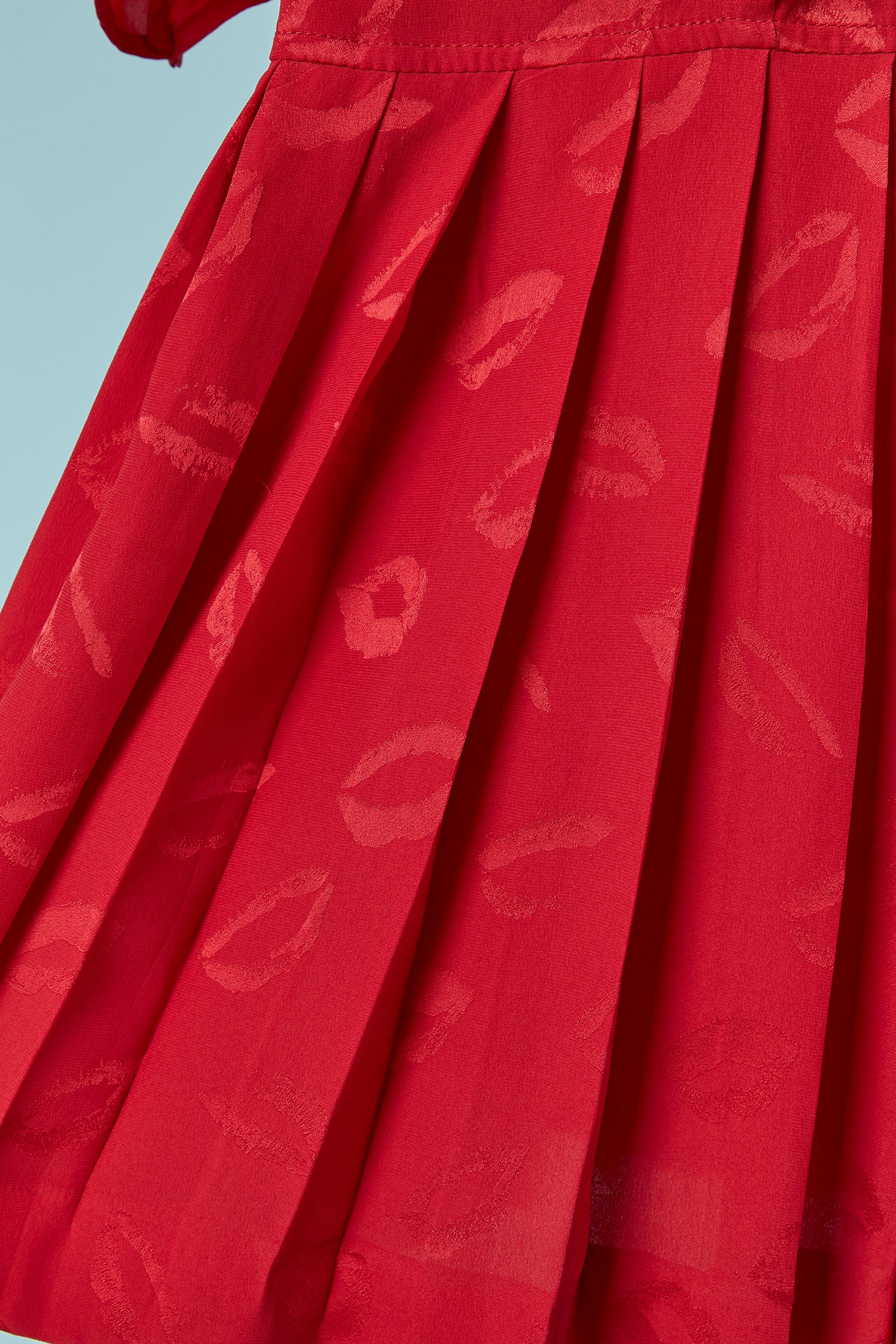 Women's Red silk jacquard dress with 