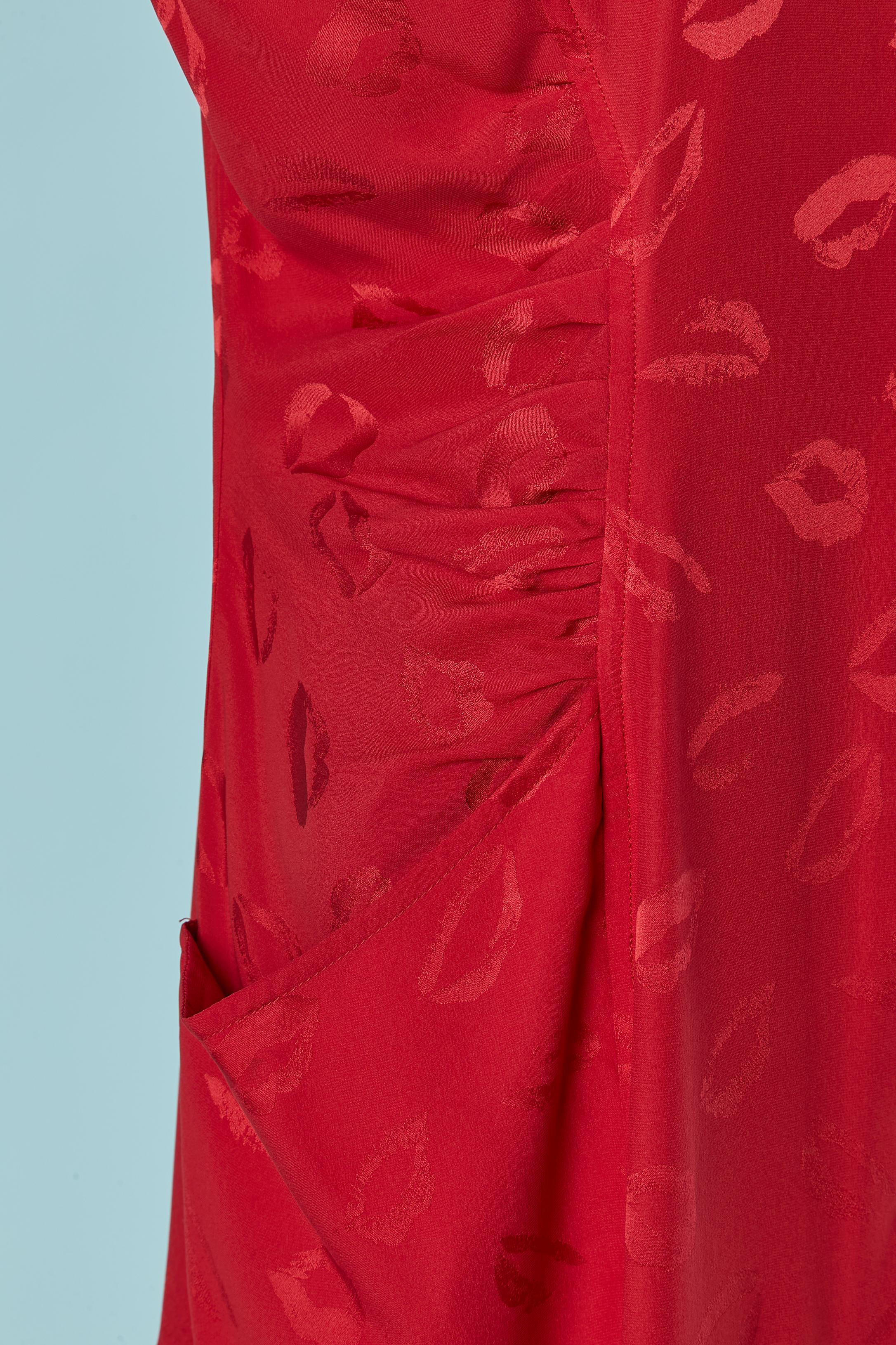 Red silk jacquard dress with 