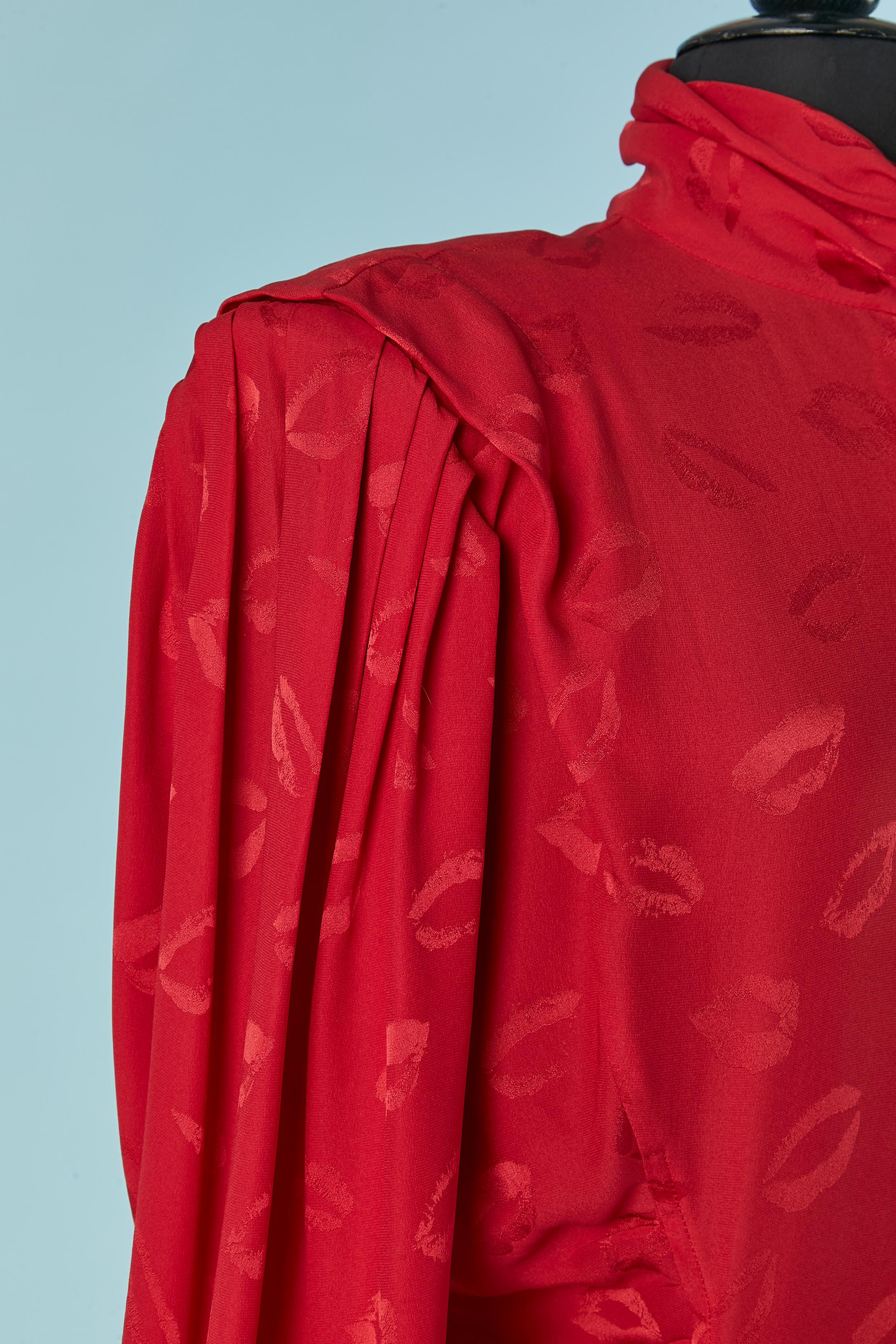Red silk jacquard dress with 
