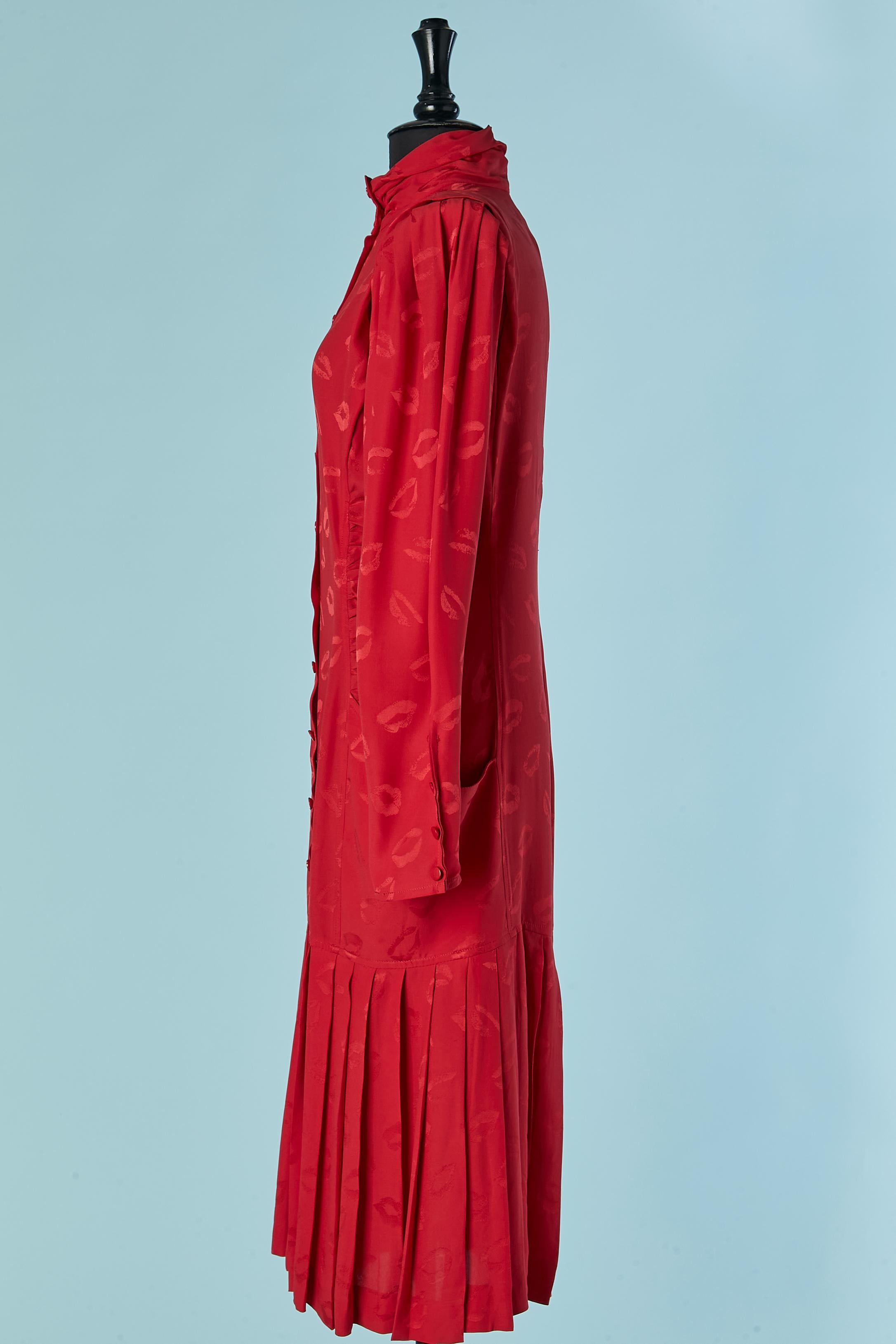 Red silk jacquard dress with 