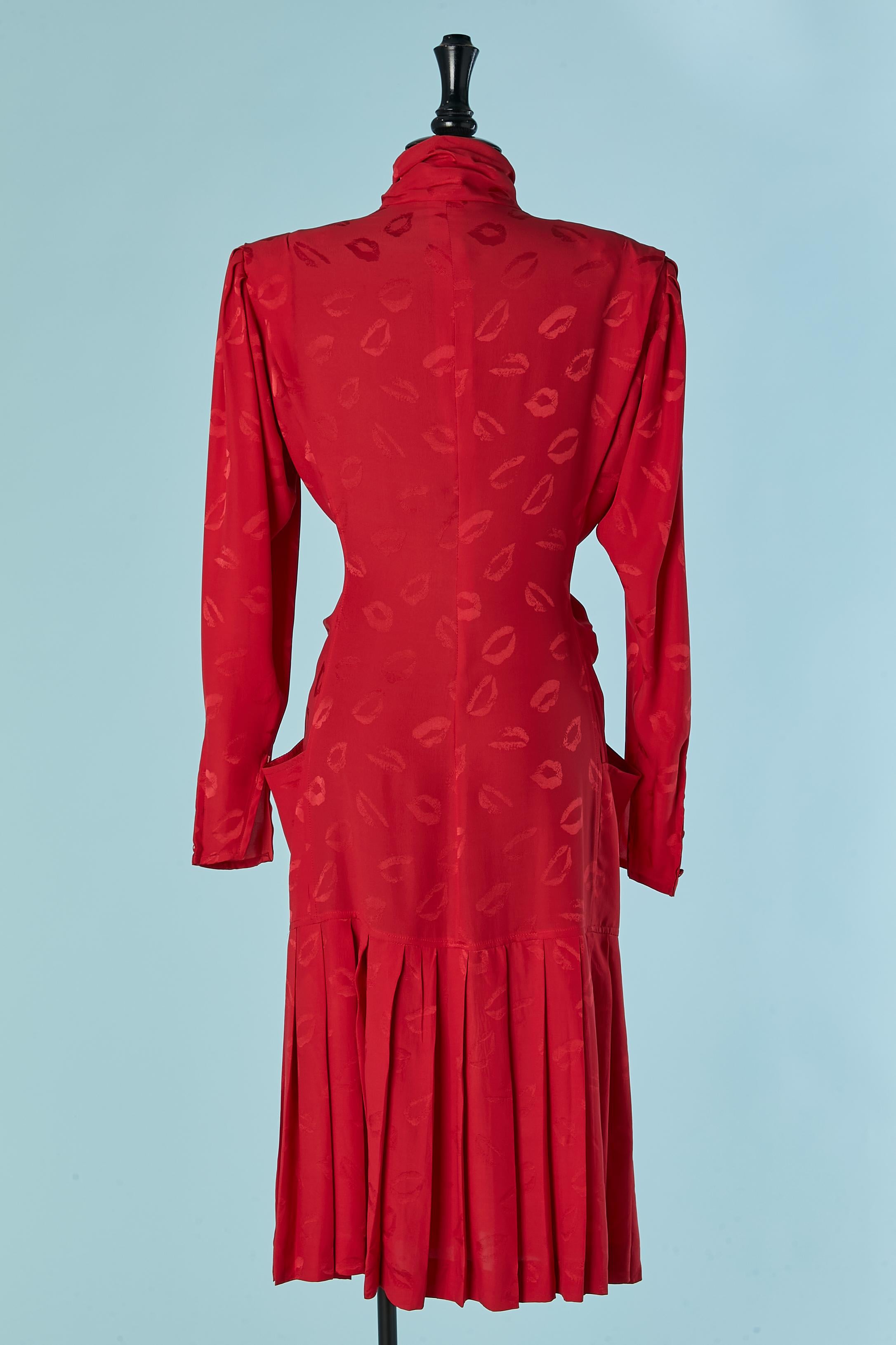 Red silk jacquard dress with 