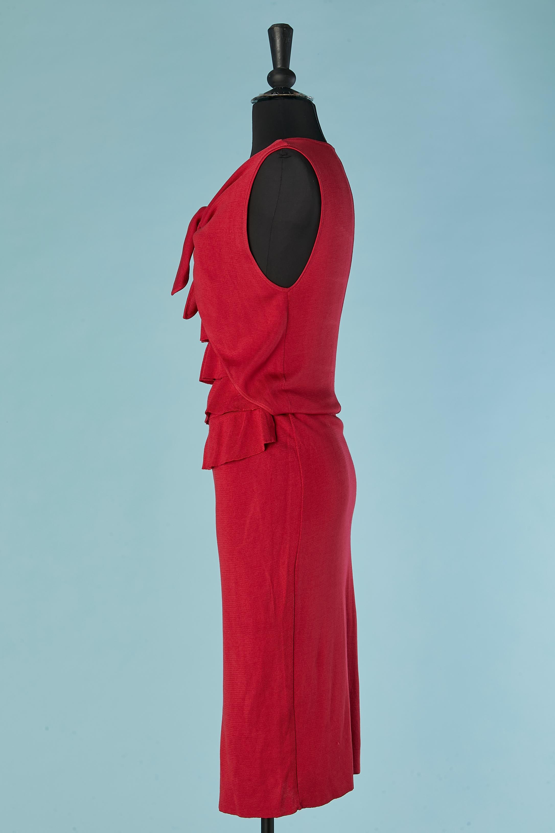 Red silk knit dress with ruffles and trompe l'oeil vest Giambattista Valli In Excellent Condition For Sale In Saint-Ouen-Sur-Seine, FR