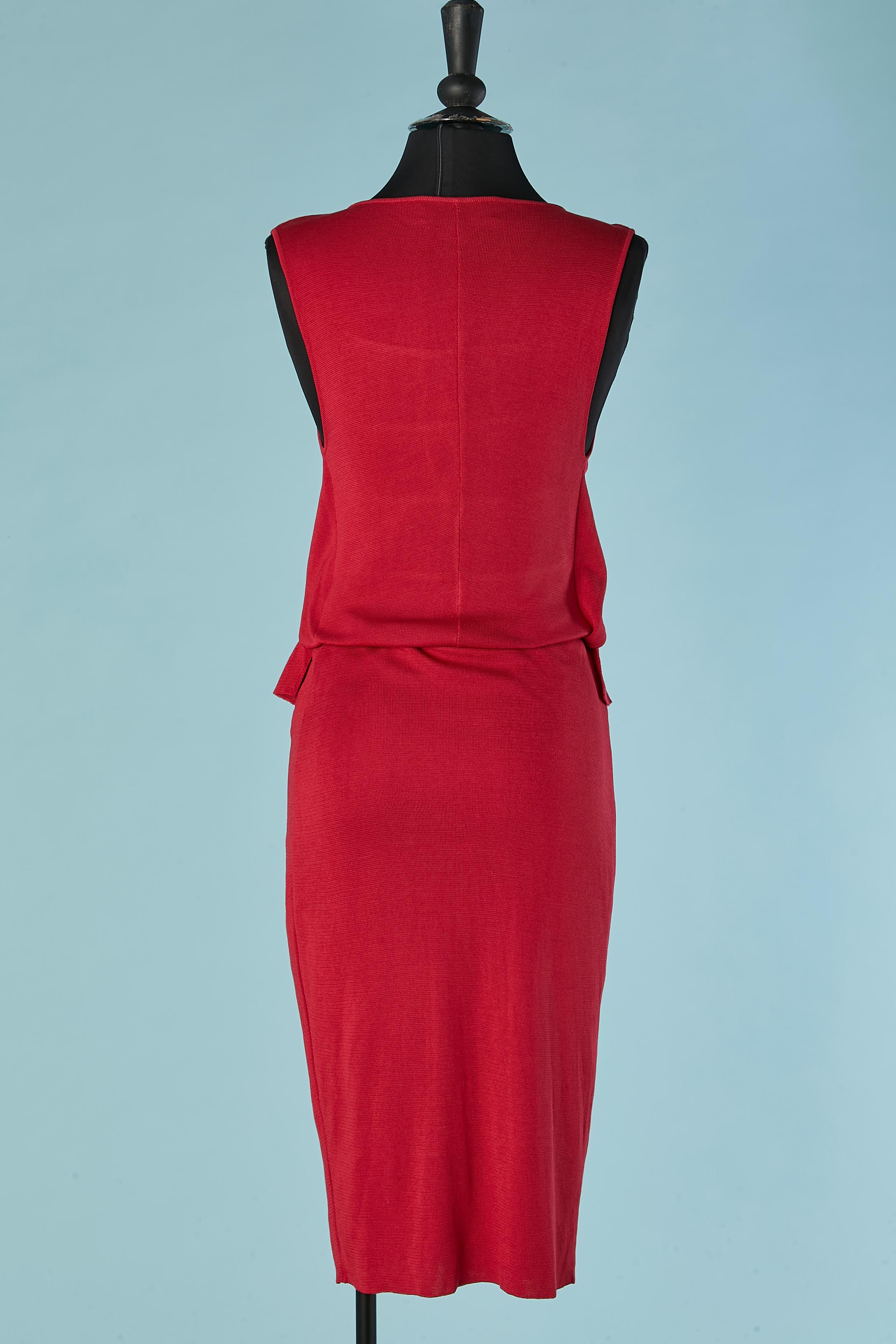 Women's Red silk knit dress with ruffles and trompe l'oeil vest Giambattista Valli For Sale