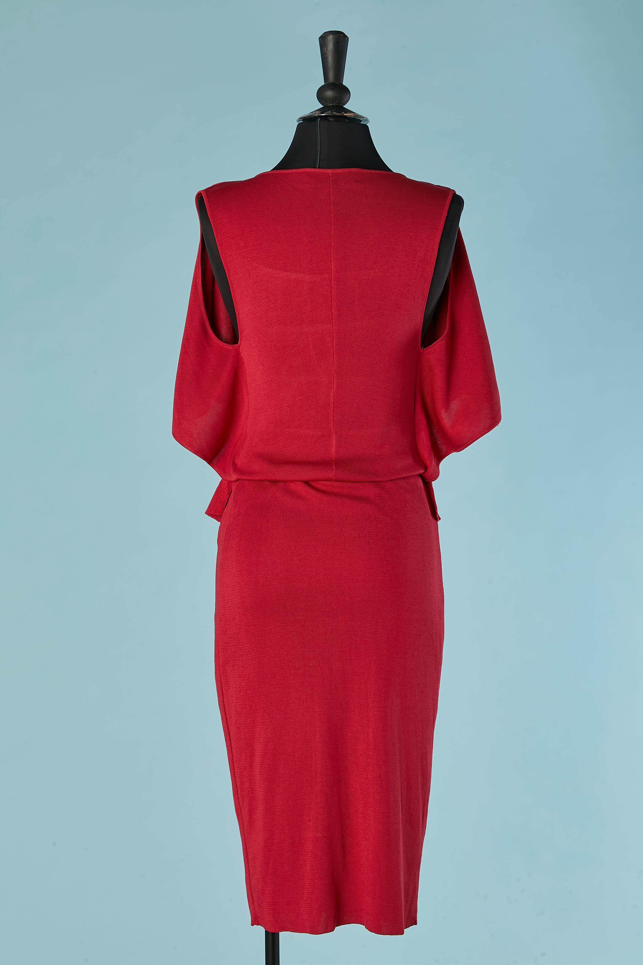 Red silk knit dress with ruffles and trompe l'oeil vest Giambattista Valli For Sale 1