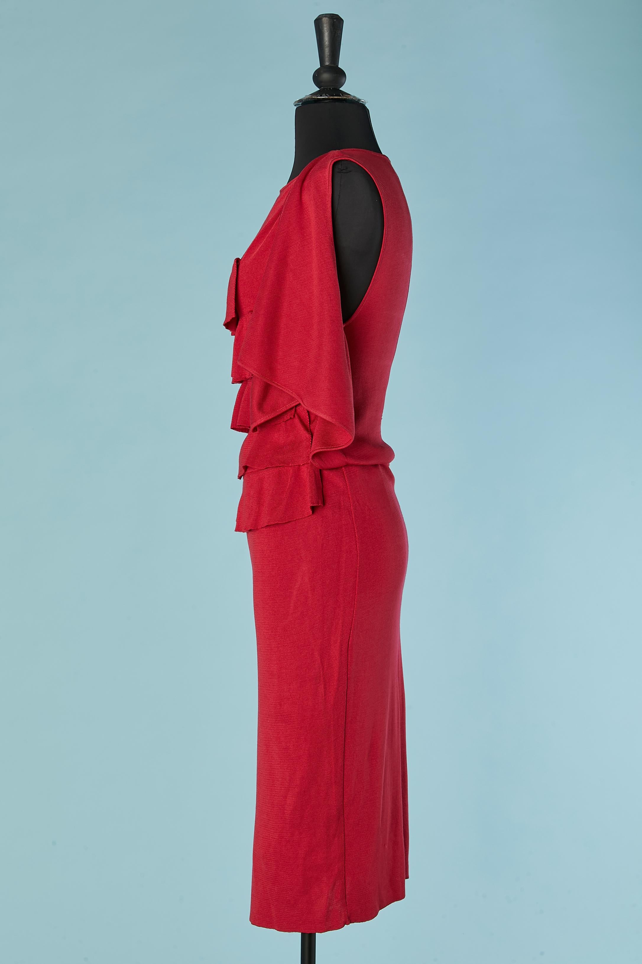 Red silk knit dress with ruffles and trompe l'oeil vest Giambattista Valli For Sale 2