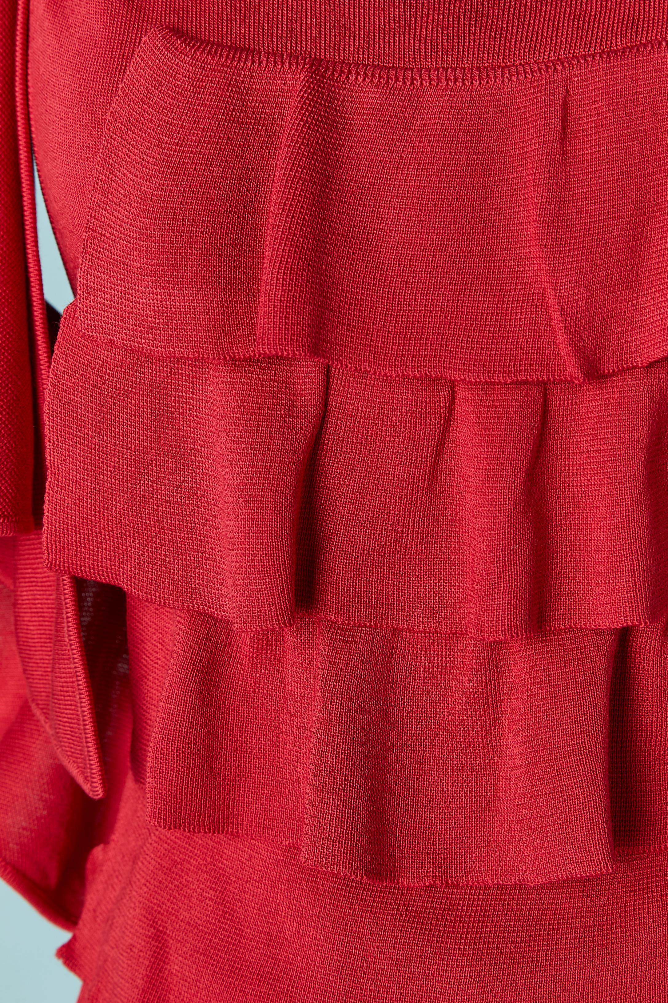 Red silk knit dress with ruffles and trompe l'oeil vest Giambattista Valli For Sale 3