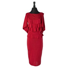 Red silk knit dress with ruffles and trompe l'oeil vest Giambattista Valli