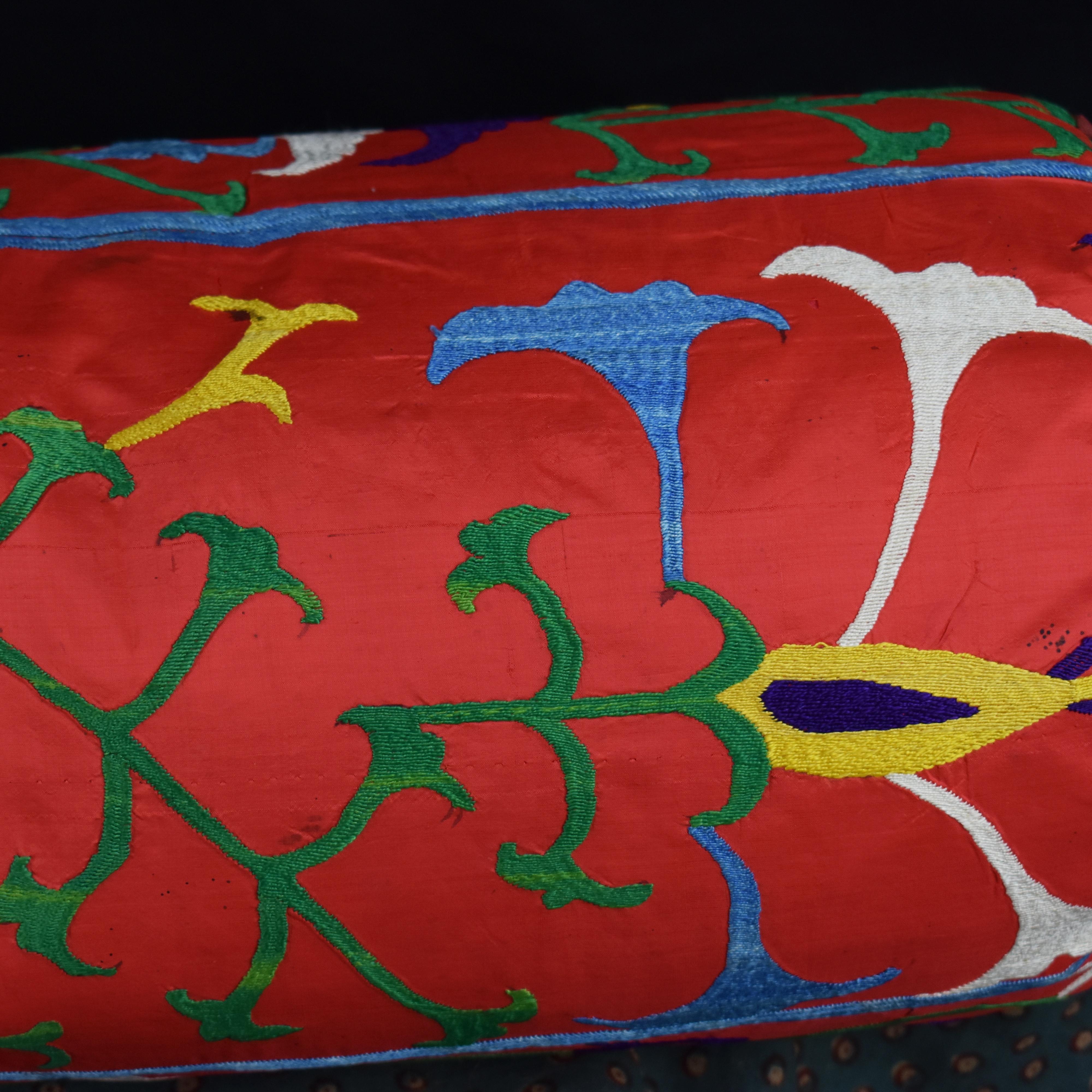 19th Century Red Silk Lakai Cushion, Bolster For Sale