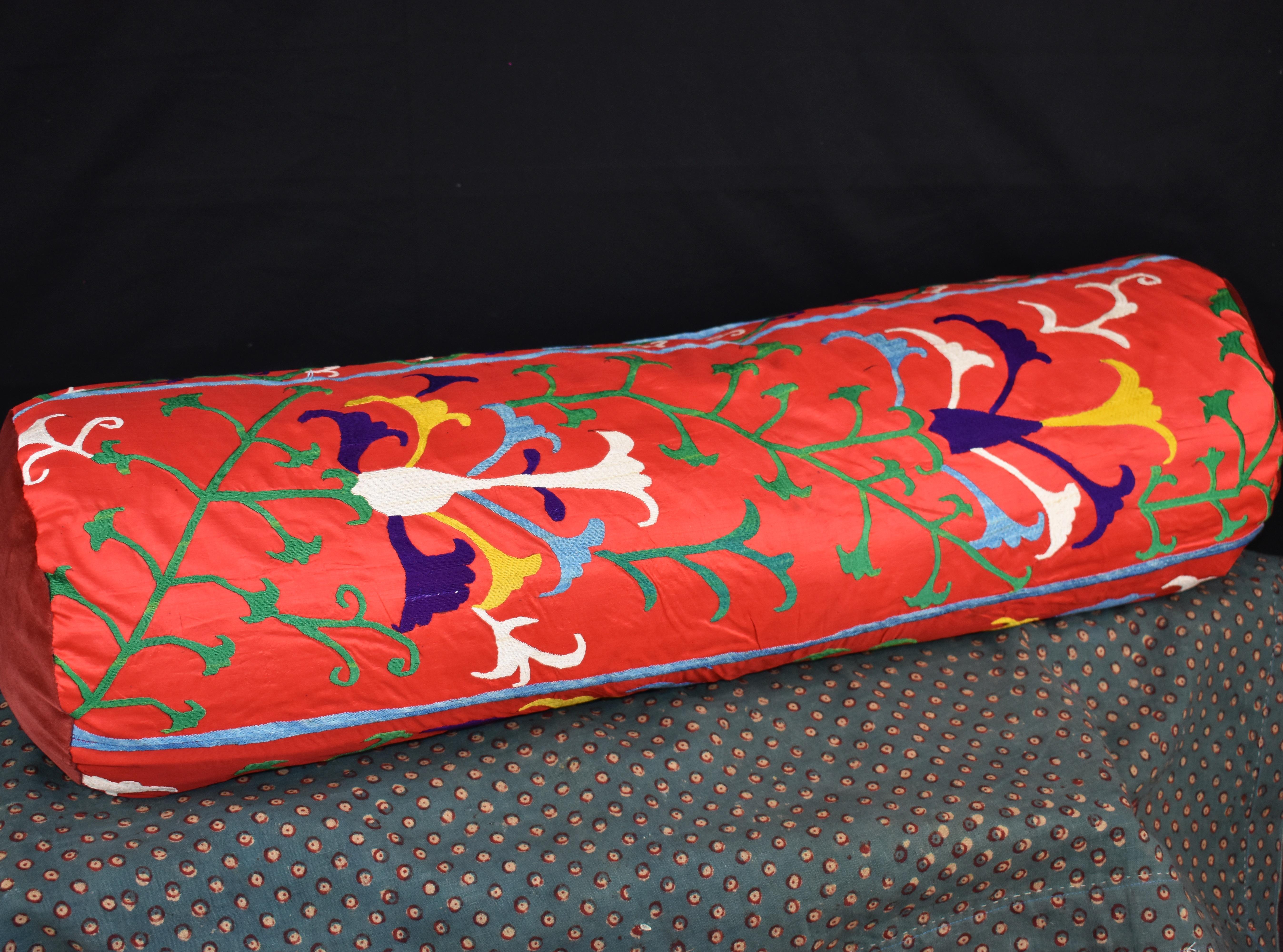 Red Silk Lakai Cushion, Bolster For Sale 2