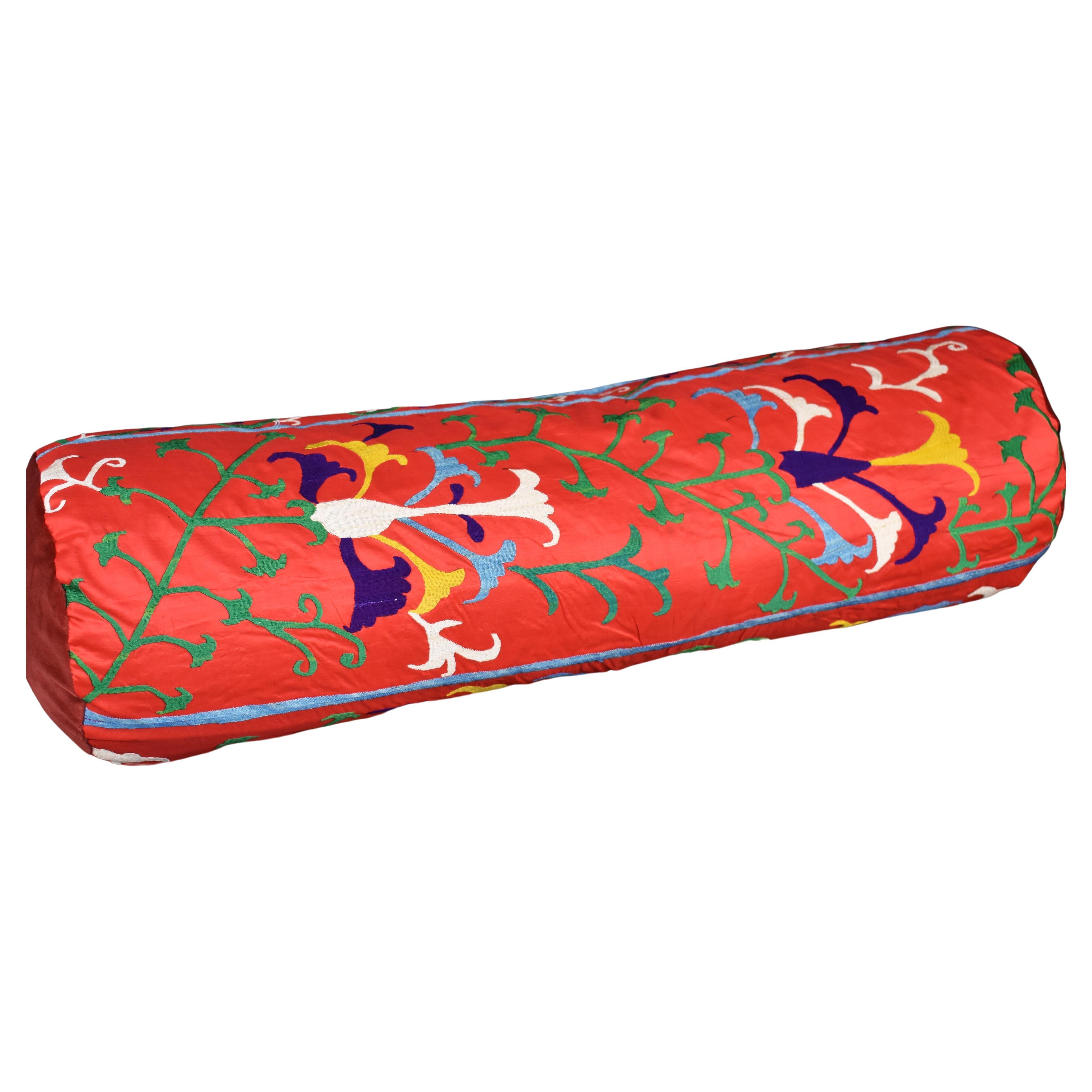 Red Silk Lakai Cushion, Bolster For Sale