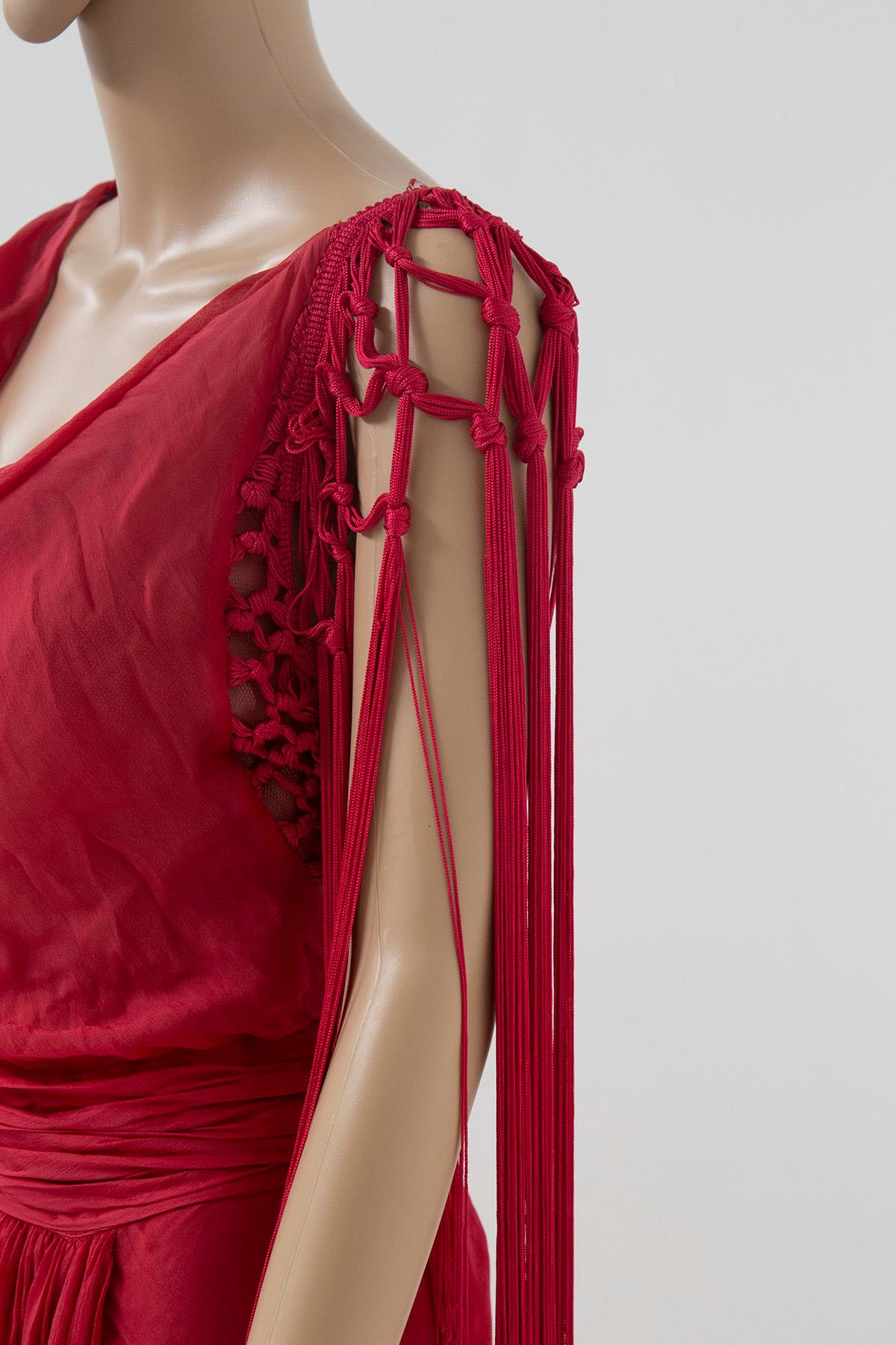 Women's Red Silk Long Dress Alberta Ferretti For Sale