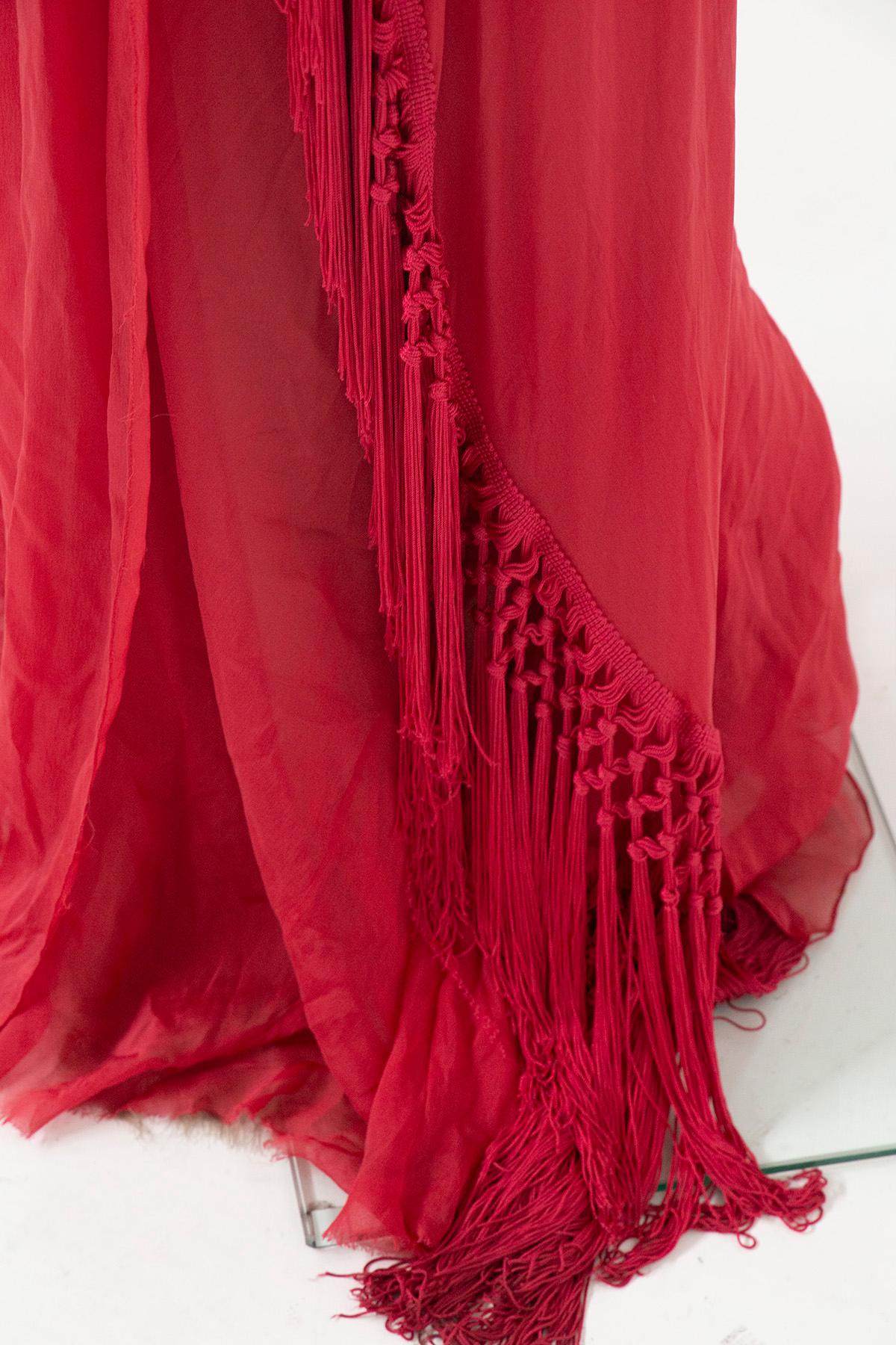 Alberta Ferretti - Robe longue en soie rouge en vente 3