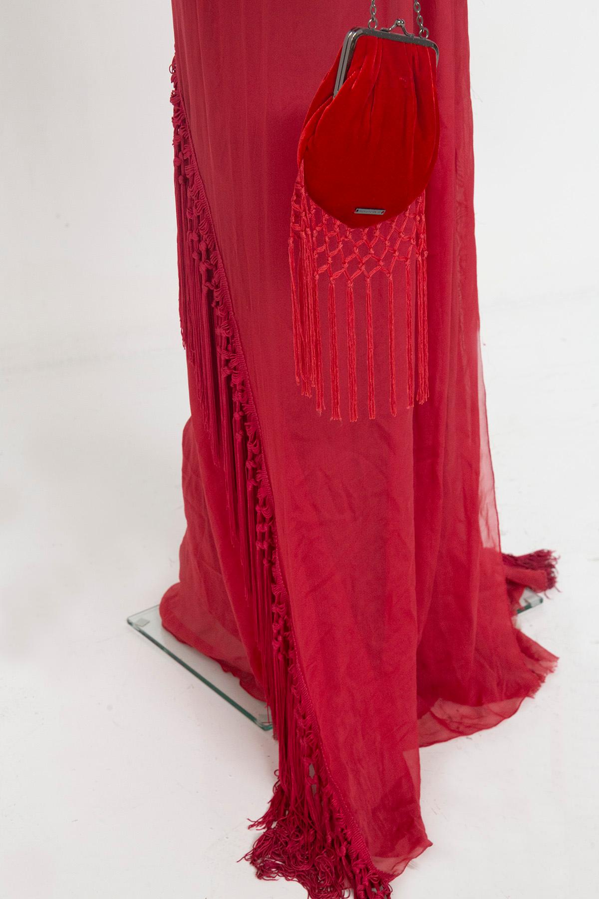 Alberta Ferretti - Robe longue en soie rouge en vente 5