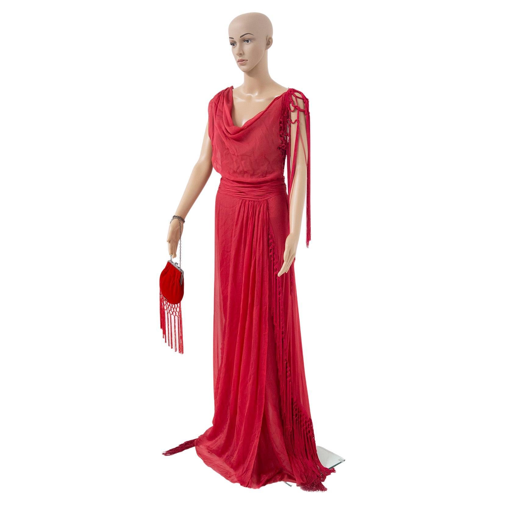 Alberta Ferretti - Robe longue en soie rouge en vente