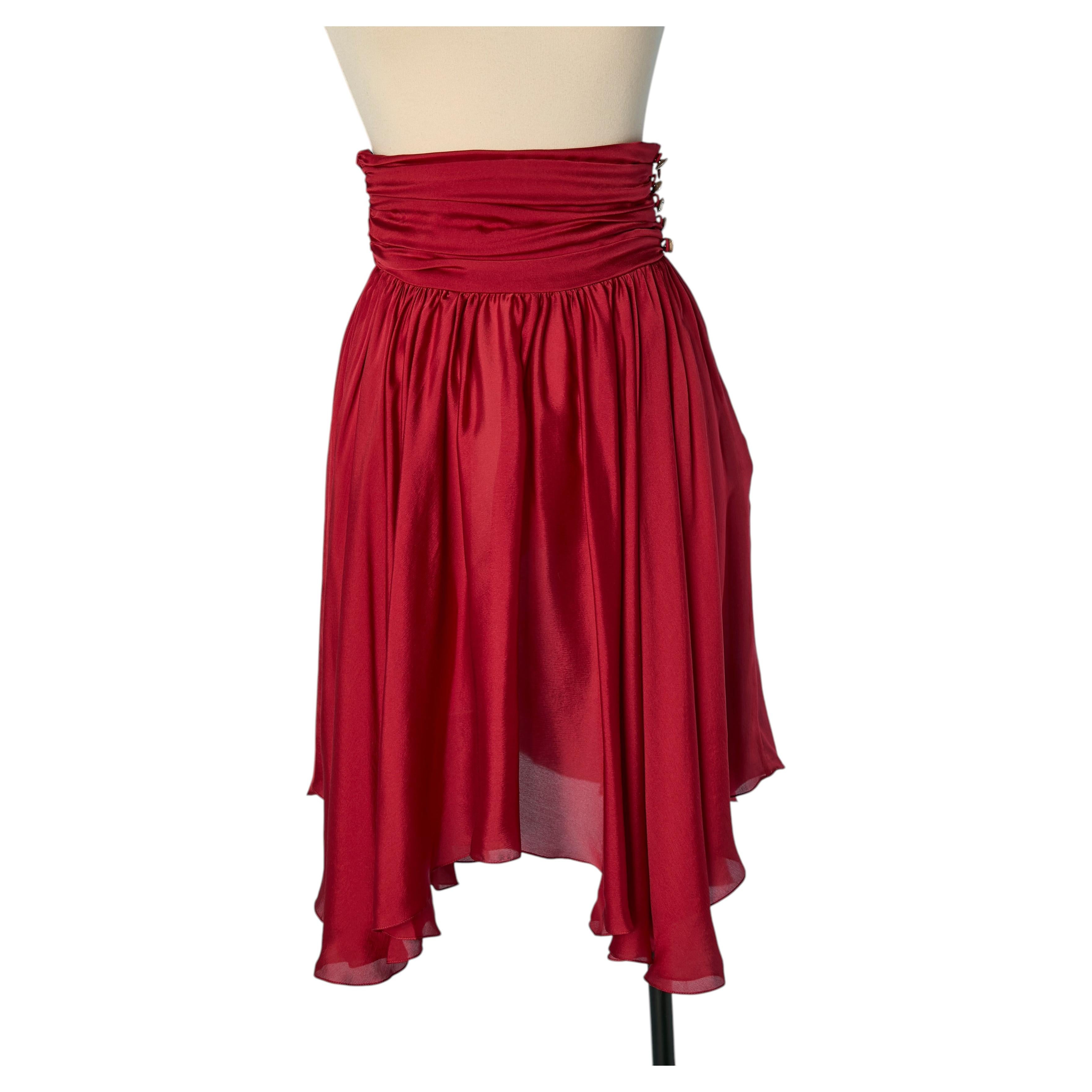 Red silk mini skirt with rhinestone button ALEXANDRE VAUTHIER