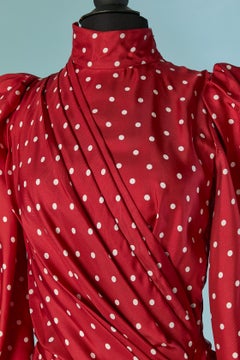 Red silk Polka dots cocktail dress with bow tie ALEXANDRE VAUTHIER Couture