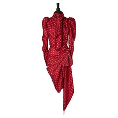 Red silk Polka dots cocktail dress with bow tie ALEXANDRE VAUTHIER Couture