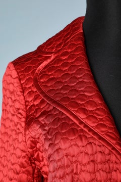 Red silk quilted and top-stitched jacket with rhinestone buttons Escada