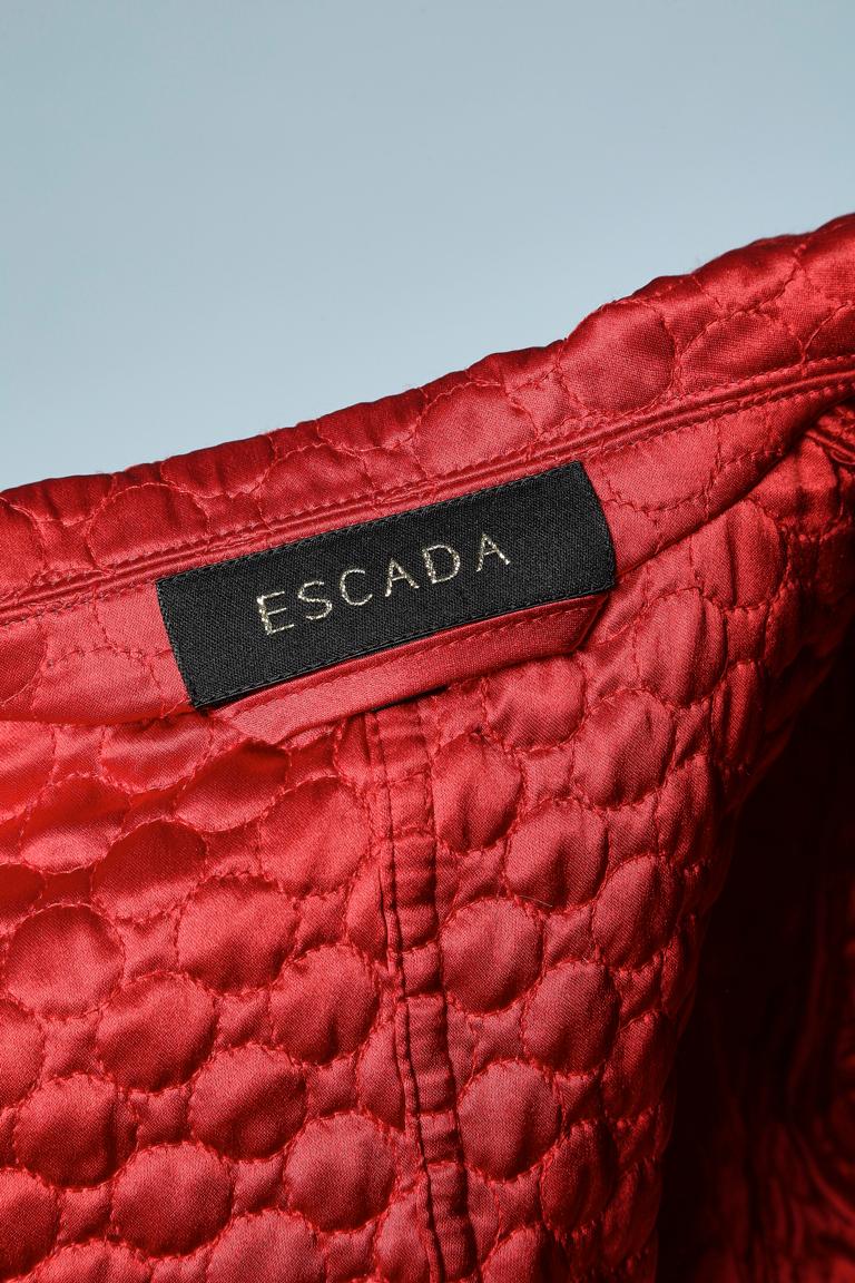 Women's Red silk quilted and top-stitched jacket with rhinestone buttons Escada For Sale