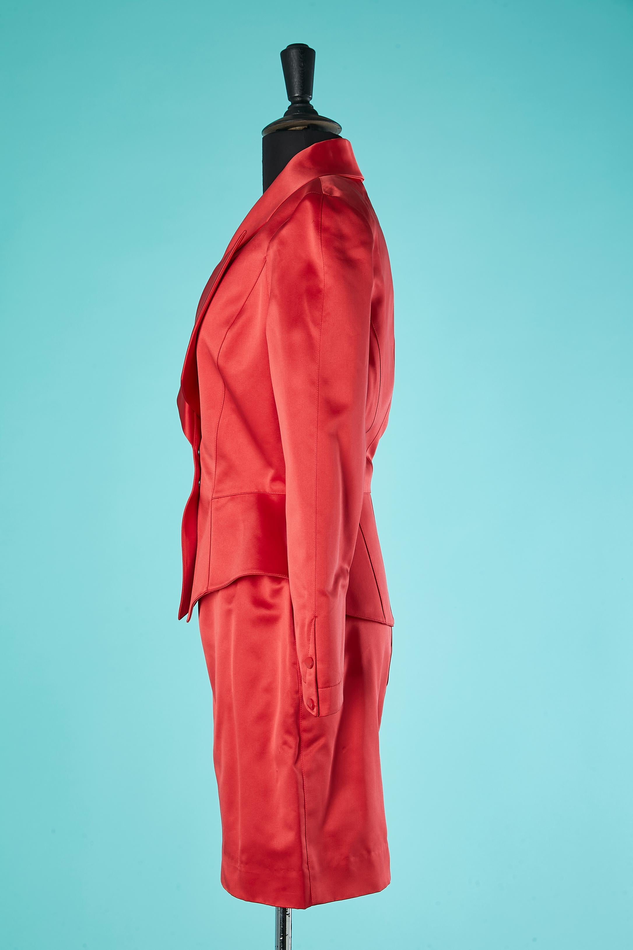 Women's Red silk satin skirt -suit Thierry Mugler Circa 1980's  For Sale