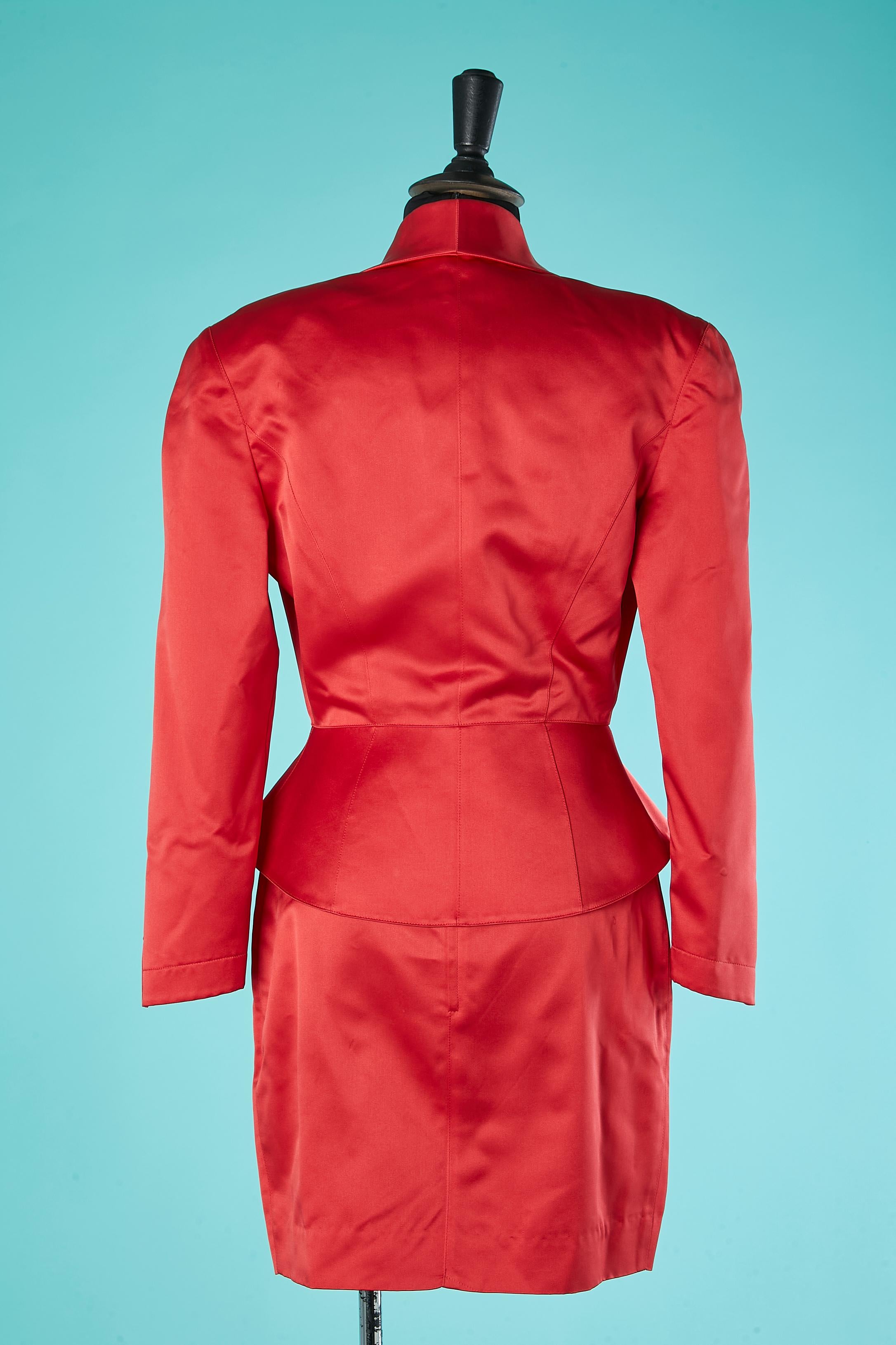 Red silk satin skirt -suit Thierry Mugler Circa 1980's  For Sale 1