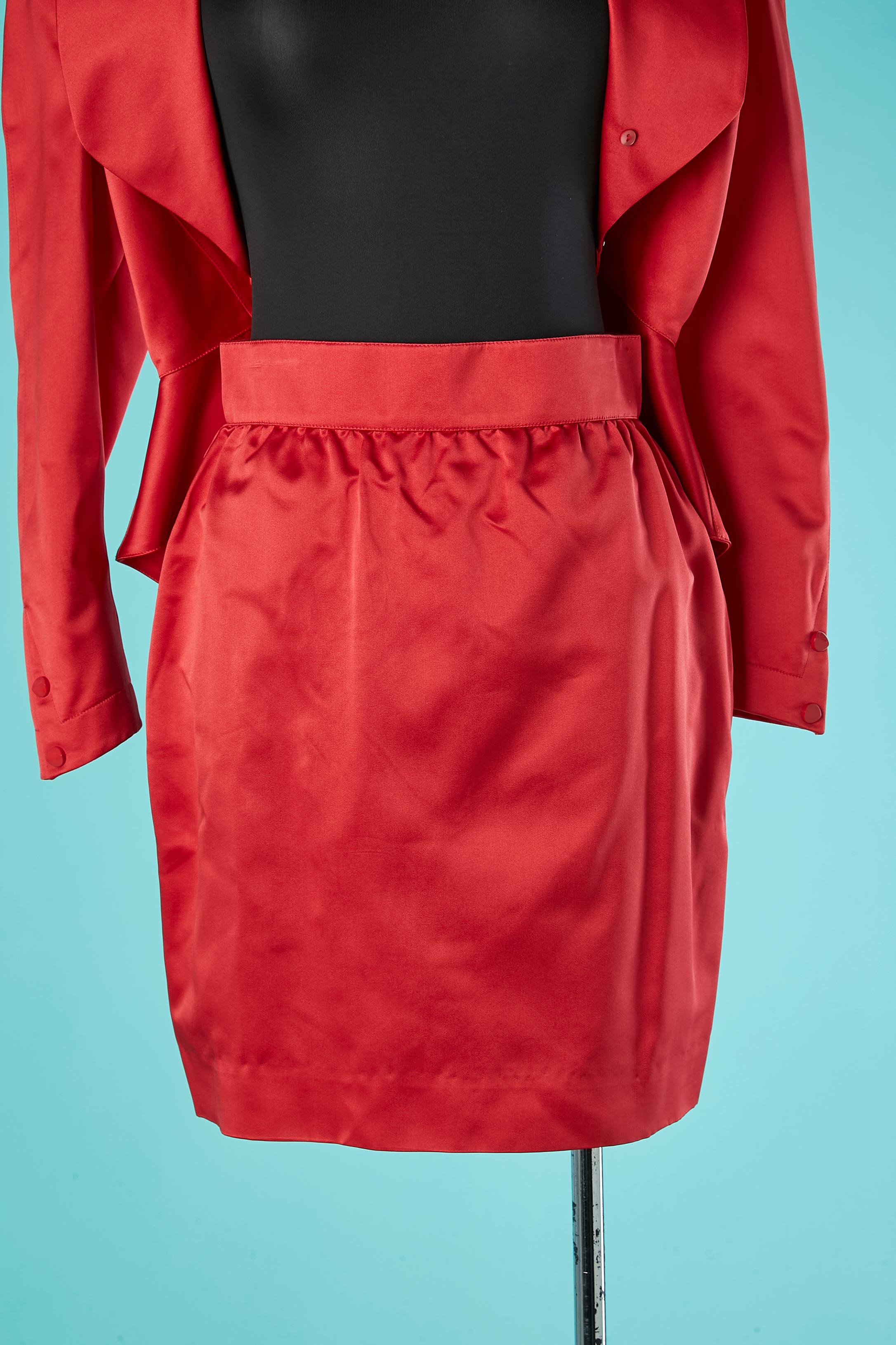 Red silk satin skirt -suit Thierry Mugler Circa 1980's  For Sale 2