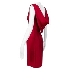 Vintage Red Silk Sleeveless Cocktail Dress w Convertible Draped Scarf Back - L, 1960s