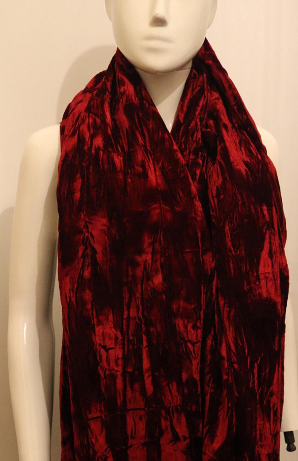 Women's or Men's Red Silk Velvet Shawl For Sale