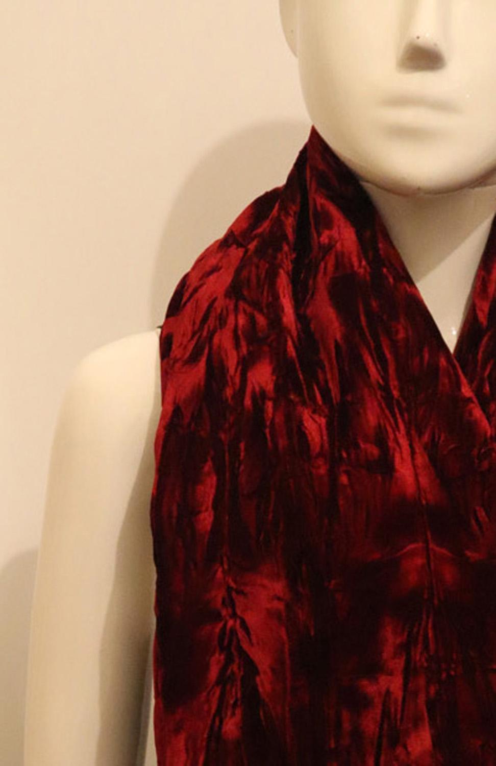 Red Silk Velvet Shawl For Sale 1