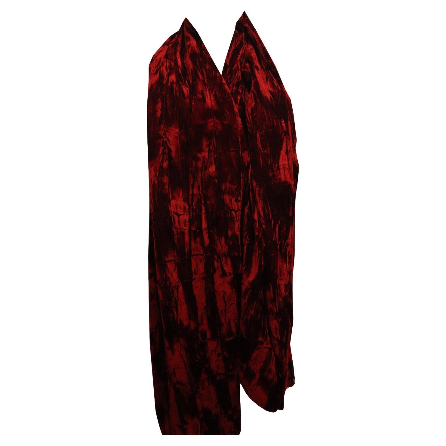 Red Silk Velvet Shawl For Sale