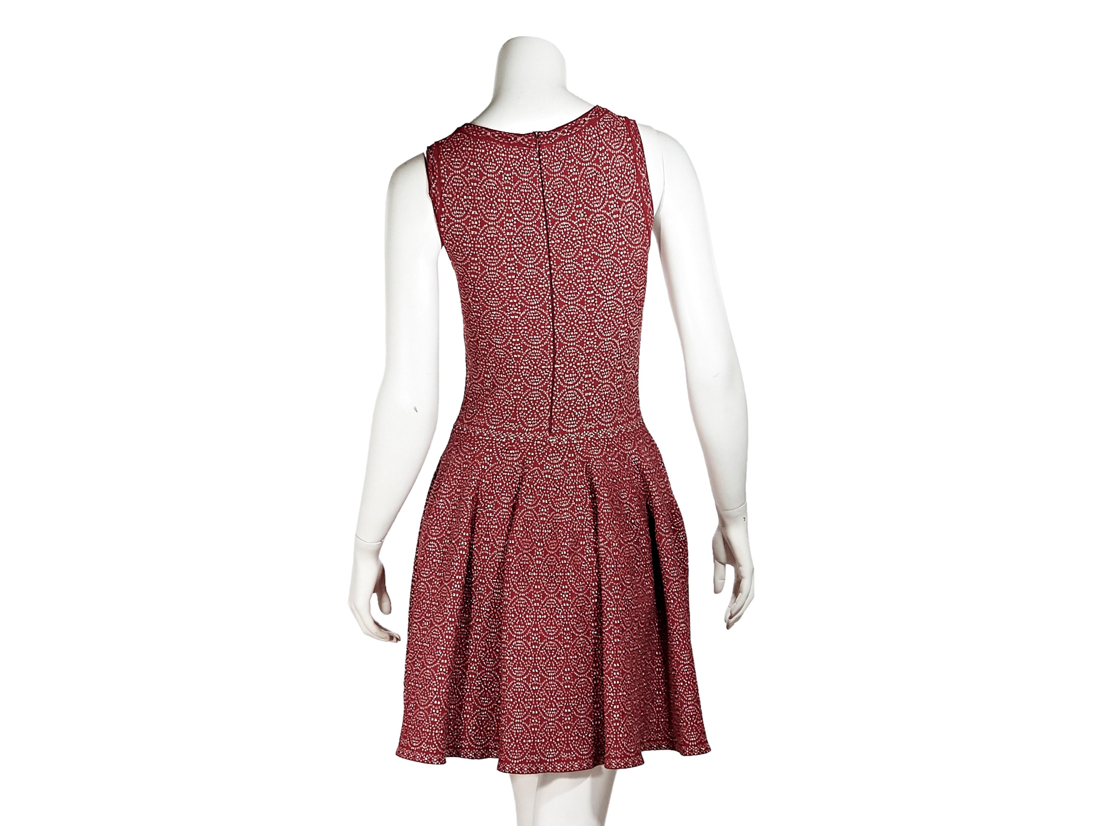 Brown Red & Silver Alaia Printed Fit-and-Flare Dress