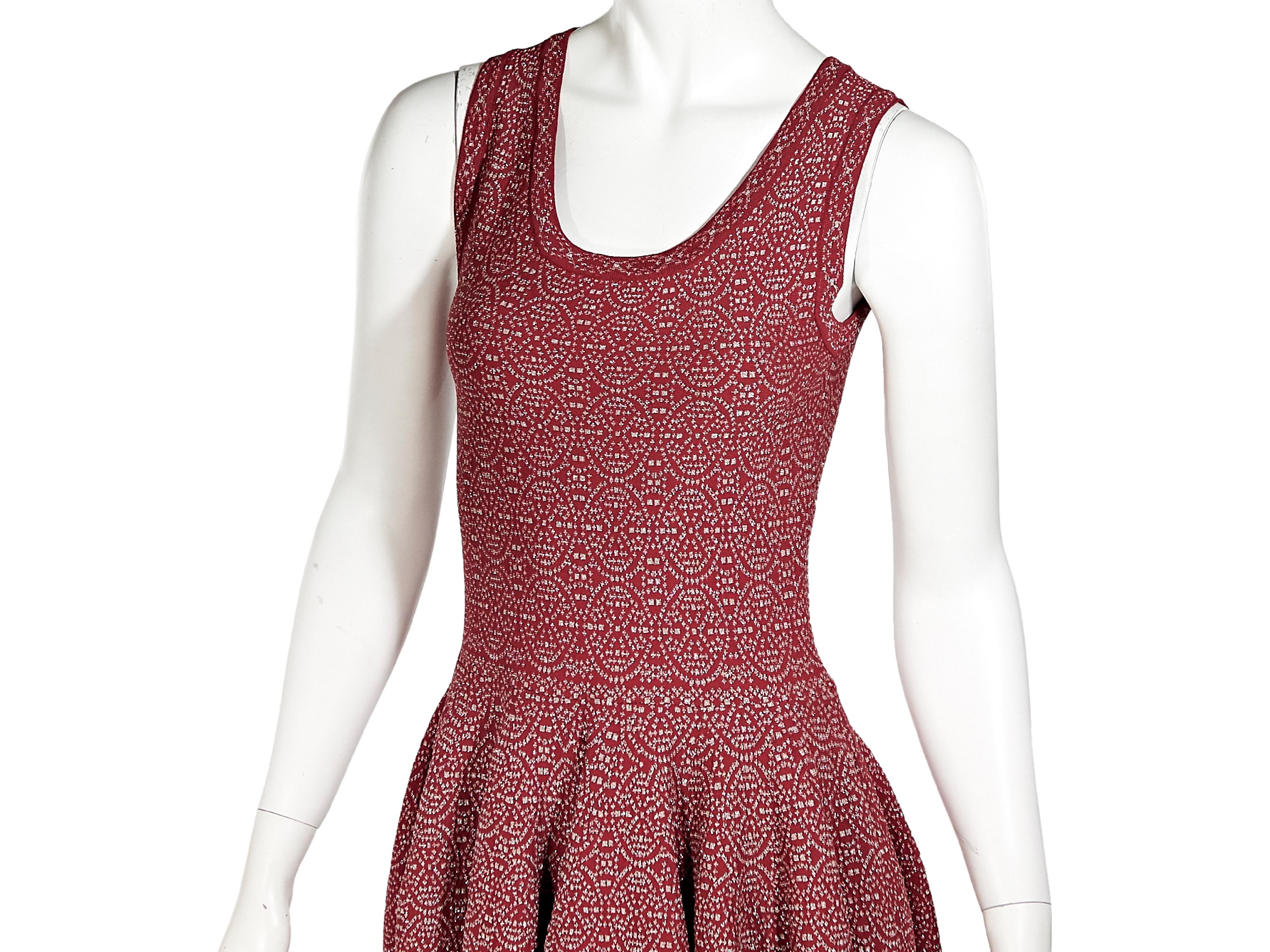 Red & Silver Alaia Printed Fit-and-Flare Dress In Good Condition In New York, NY