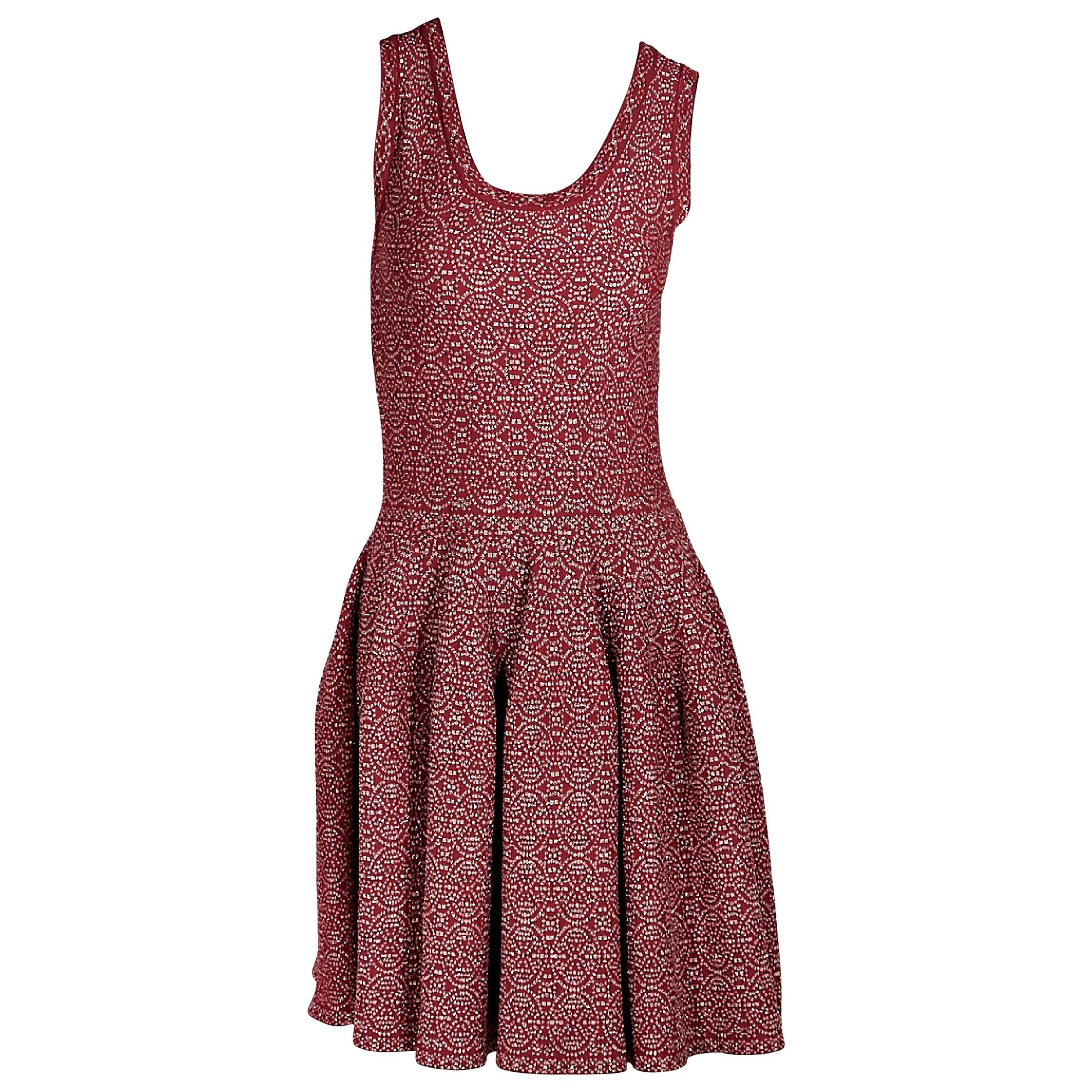 Red & Silver Alaia Printed Fit-and-Flare Dress