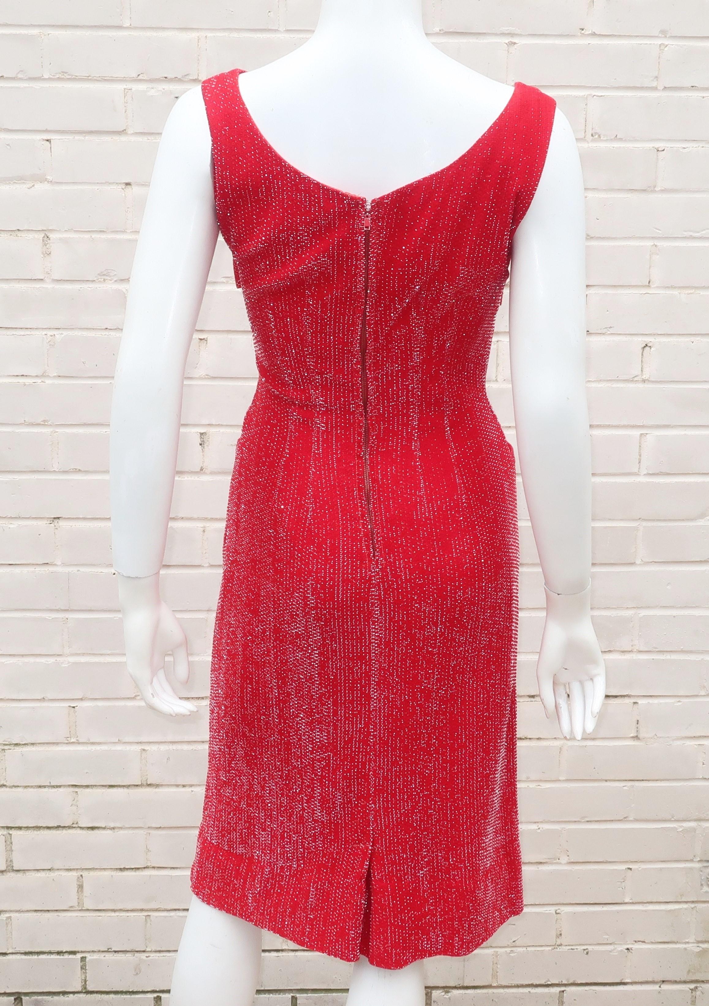 Red Silver Lamé Cocktail Wiggle Dress, 1950's For Sale 6